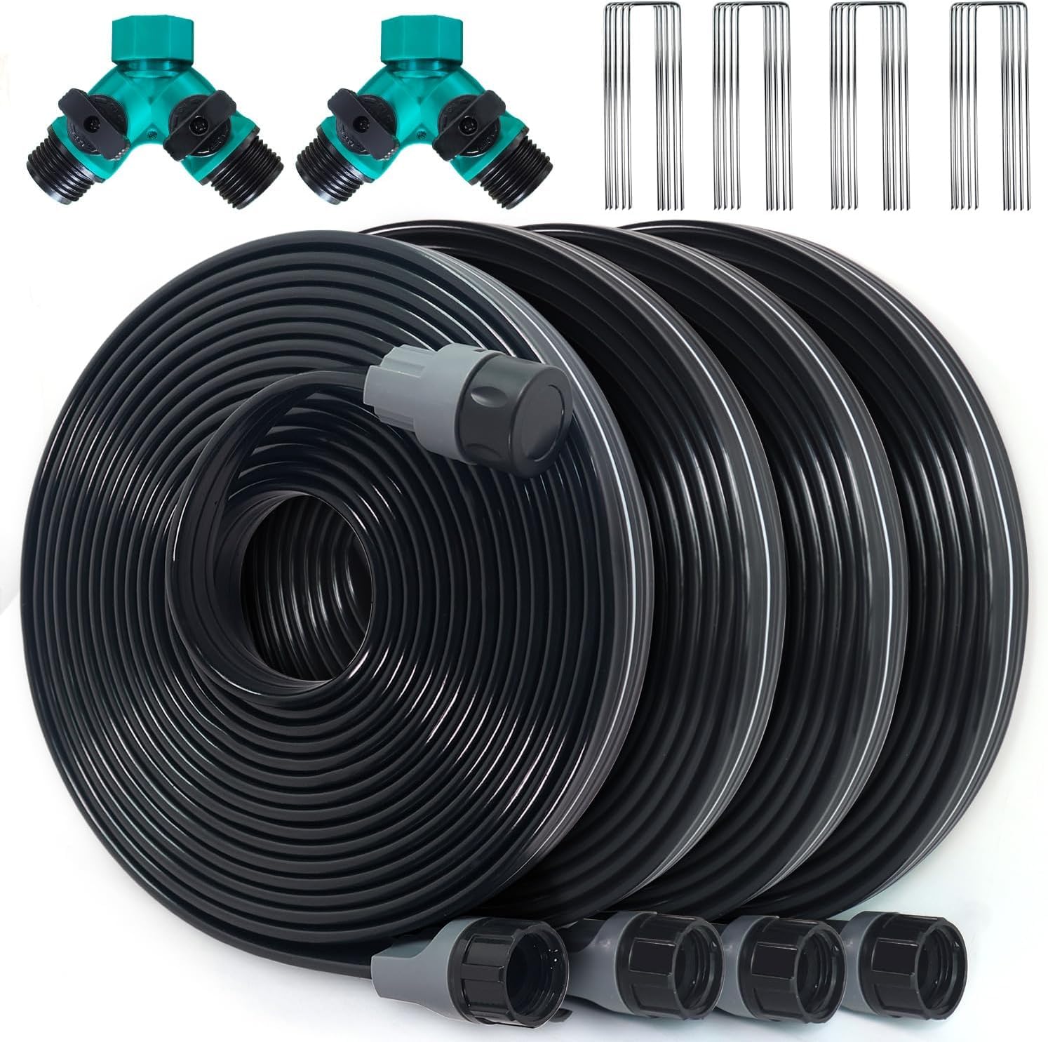 Tubo irrigatore con fori da 7,6 m, confezione da 4, tubo piatto da 30,5 m per aiuole, tubi per irrigazione a goccia per prato, sistema di irrigazione