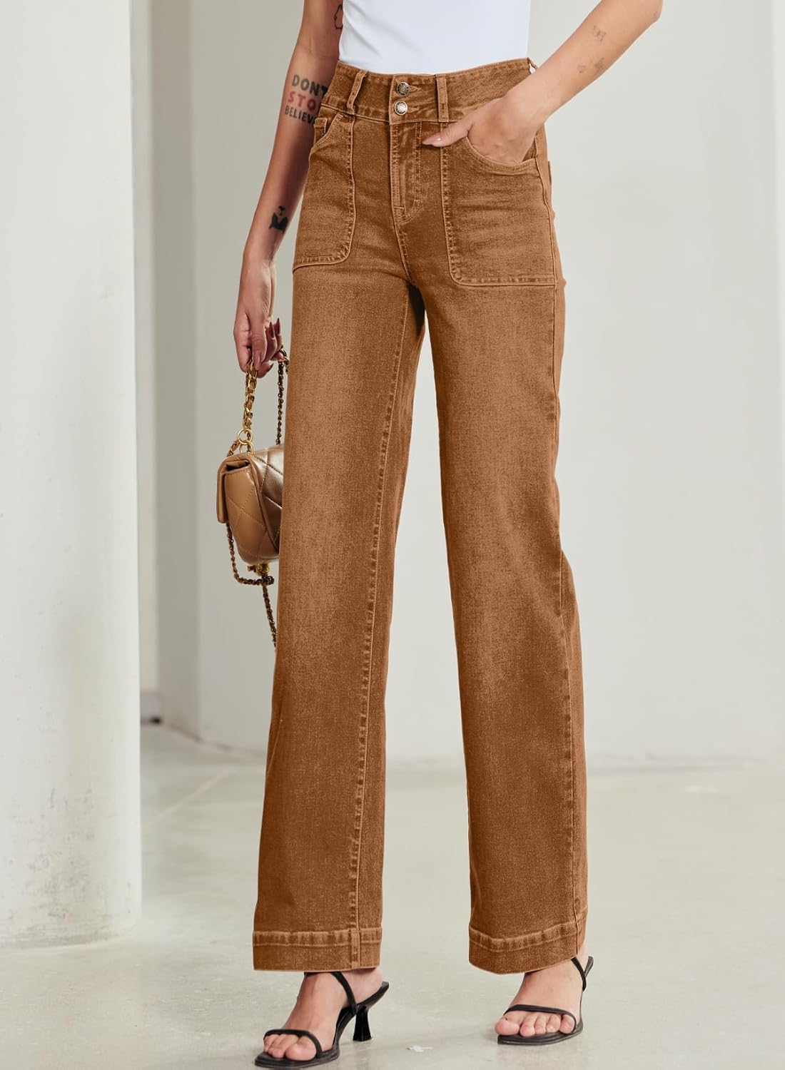 Sidefeel Women's Wide Leg Jeans High Waisted Stretchy Tummy Control Straight Leg Denim Pants - Image 3