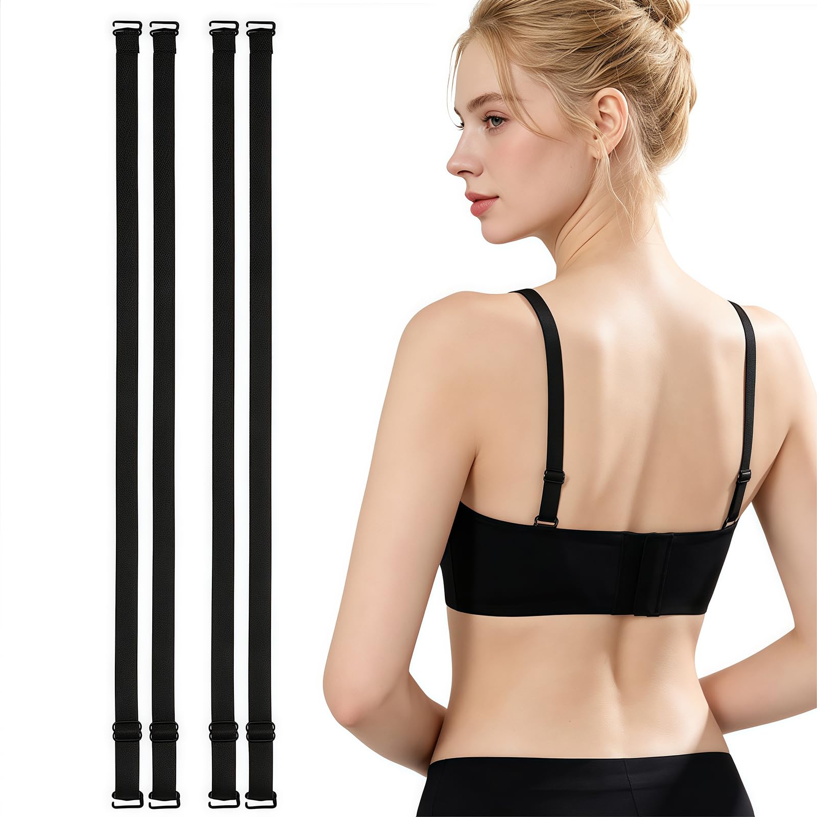 2 Pairs Black Removable Adjustable Replacement Bra Straps (1.5cm/0.59" Width)