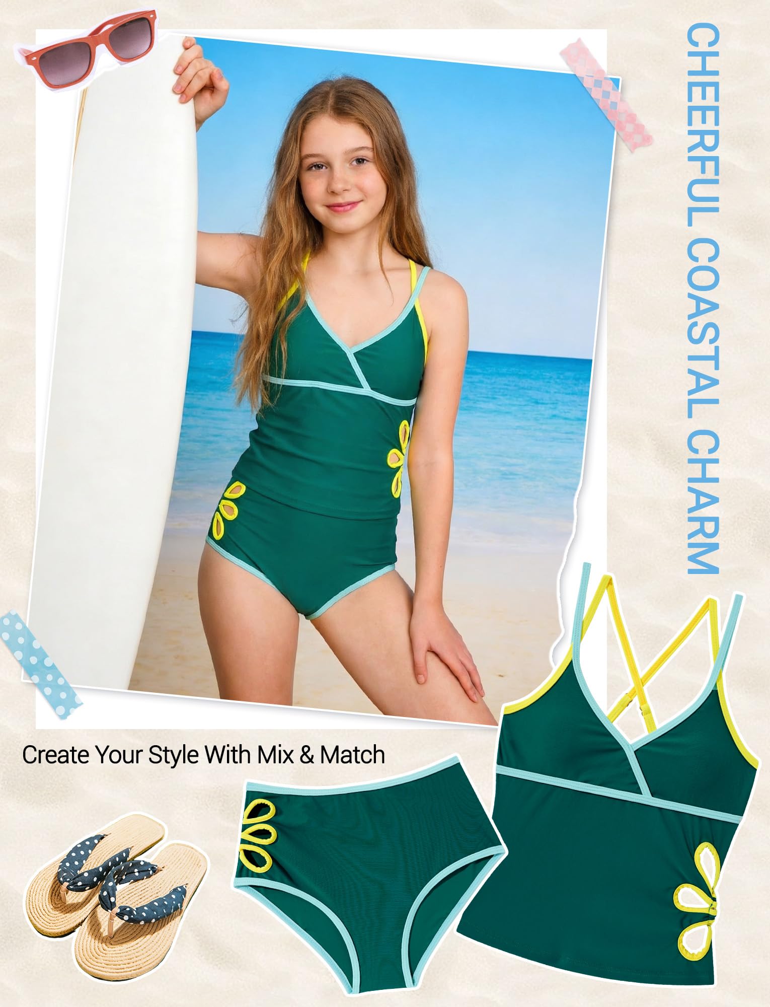 Happy Cherry Conjunto de Bañador Tankini para Niñas 2 Piezas Adolescentes Niños Bañador Acolchado de Moda Verano Transpirable Ropa de Playa con Recortes Florales 9-16 Años
