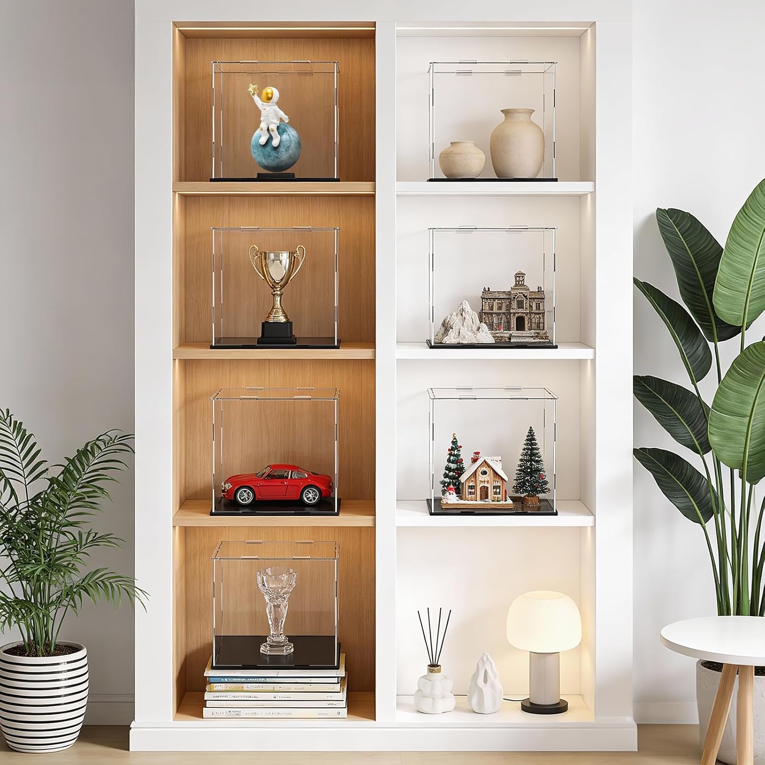 Frcctre 2 Pack Clear Acrylic Display Case with Black Base, 8 x 8 x 8 Inch Square Acrylic Display Box Self-Assembly Cube Dustproof Protection Showcase for Action Figures Toys Collectibles