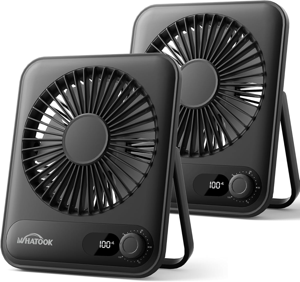 Small Desk Fan 2 Pack: 2000mah 10 Hours Battery Office Quiet Mini Desktop Fan Portable Rechargeable Travel Essentials(Black and Black)
