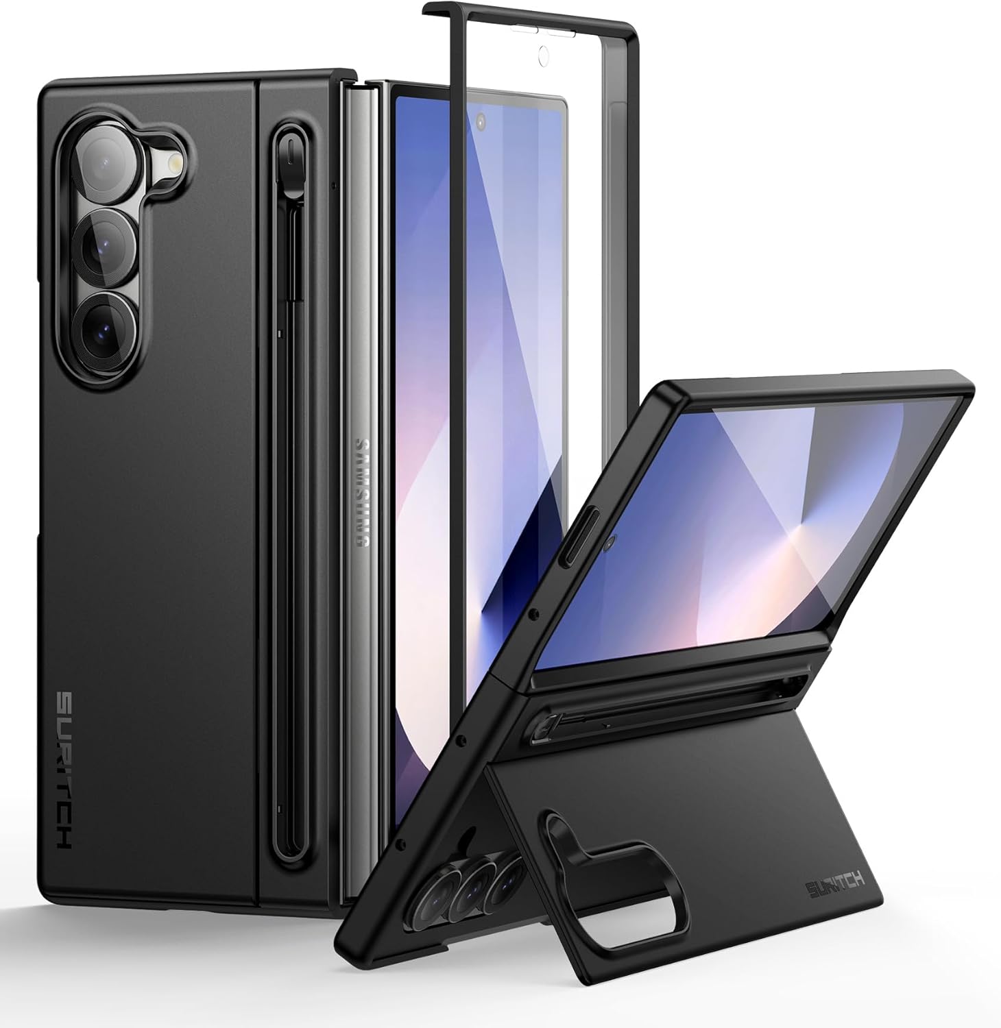SURITCH for Samsung Galaxy Z Fold 6 Case with Kickstand and S Pen Holder [S Pen NOT Included], Phone Case for Z Fold 6 2024 -Light Pink