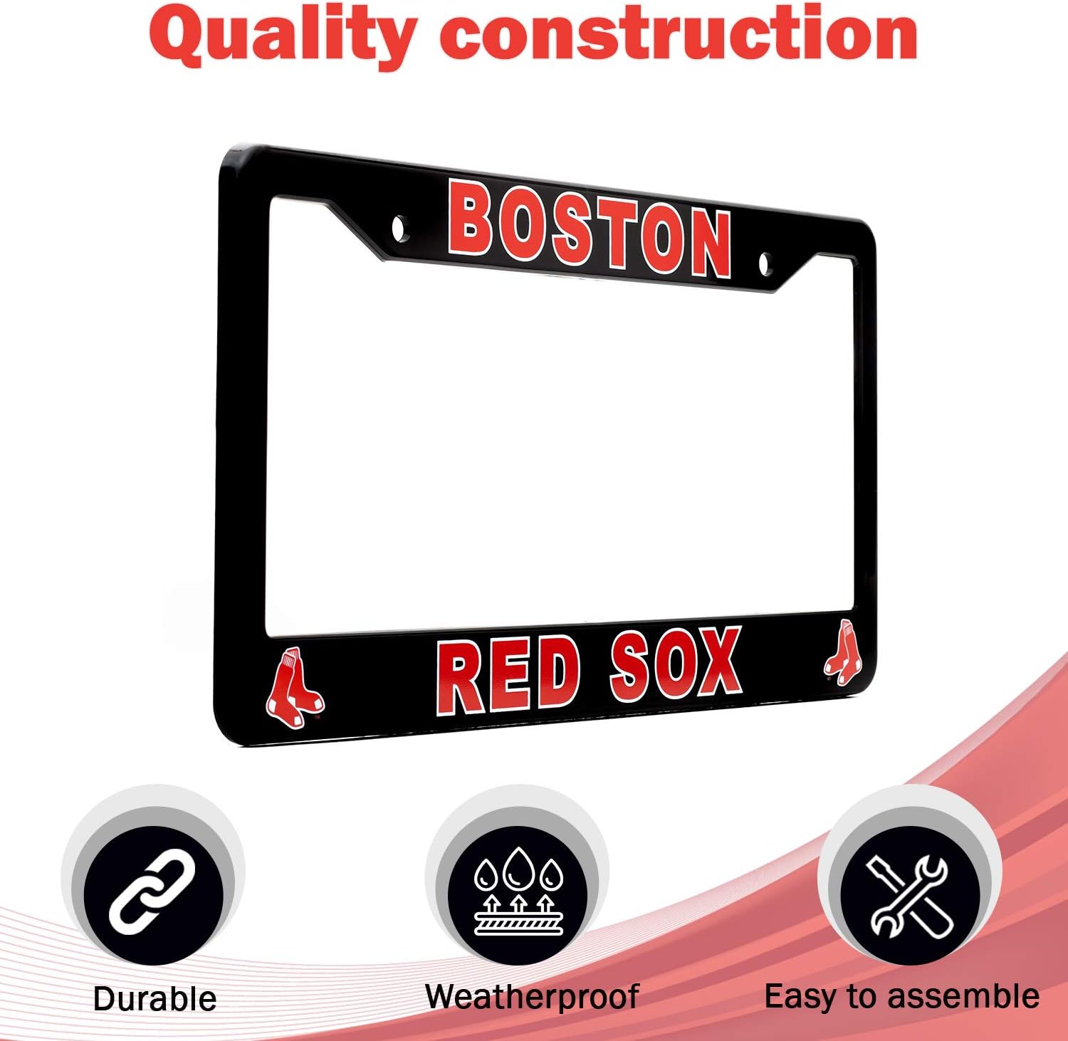 License Plate Frame Cover for Boston Red Sox Fans – Black – 12.25” x 6.25” - Ideal Gift for Sports Fans & Supporters – Slim Design