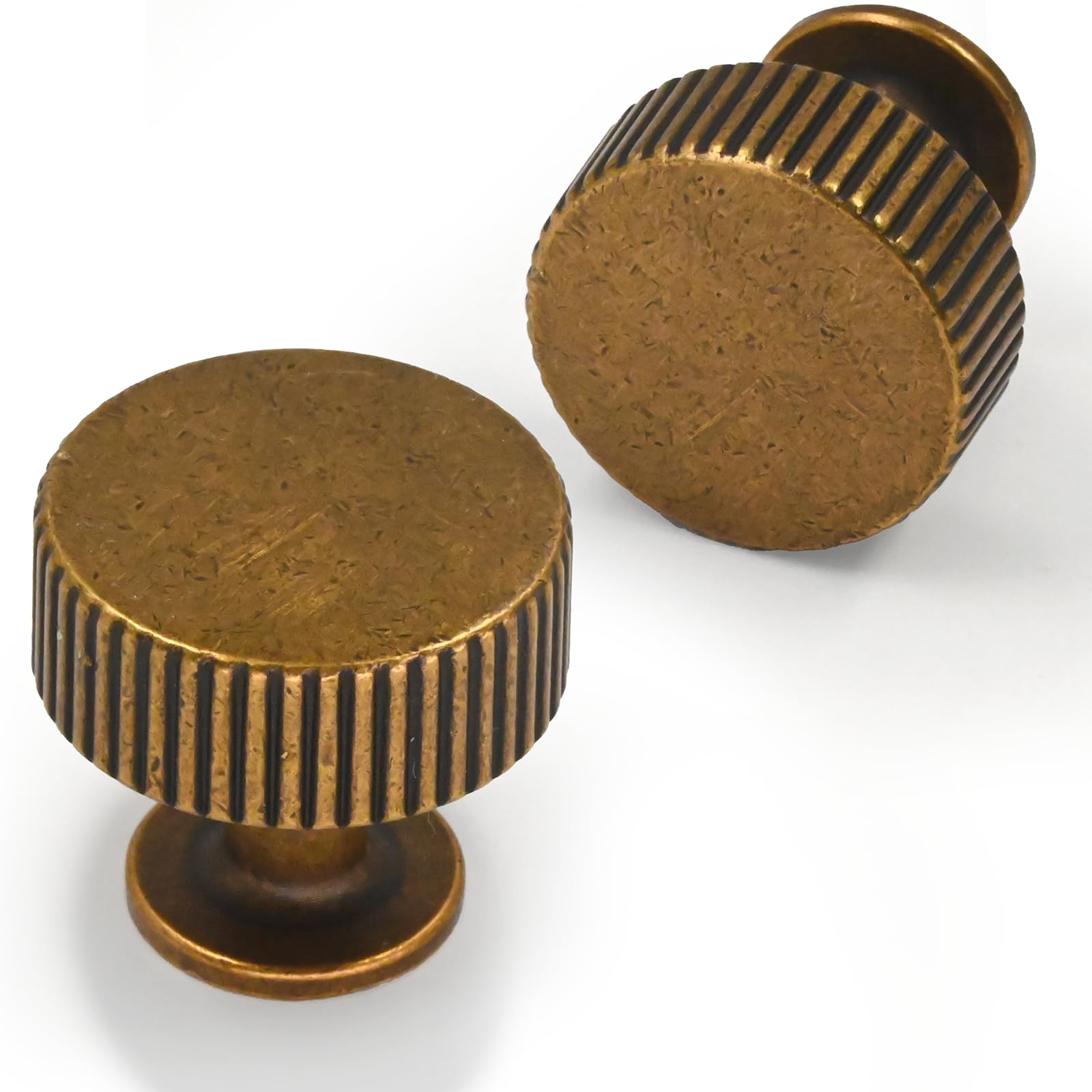 Asimerdeco 10 Pack Antique Brass Cabinet Knobs 28mm Round Kitchen Solid Zinc Alloy Drawer Knobs
