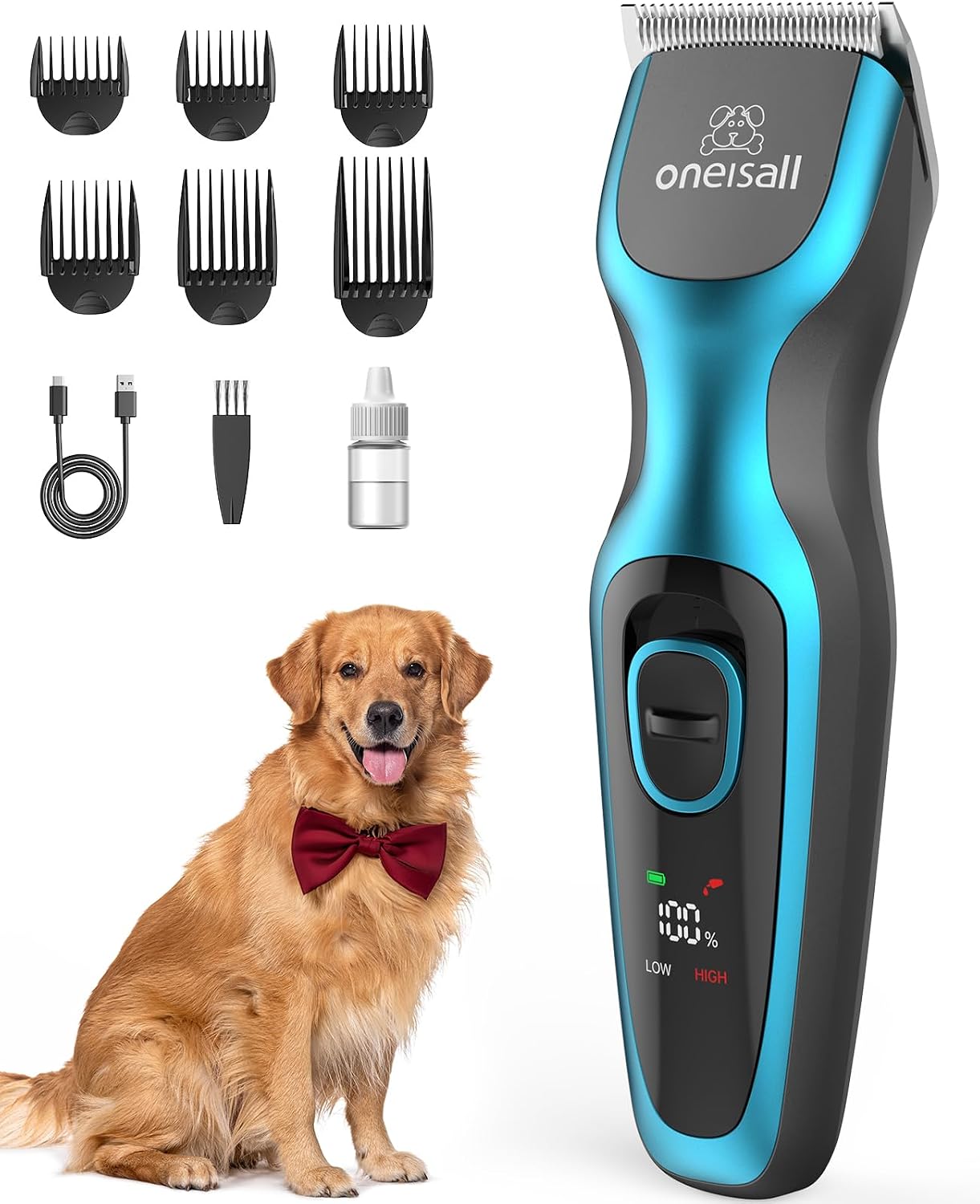 oneisall Dog Clippers for Grooming for Thick Coat/High Power 7000RPM Rechargeable Dog Shaver/Dog Grooming Kit with Stainless Steel Blade for Dogs and Pets/Pet Supplies