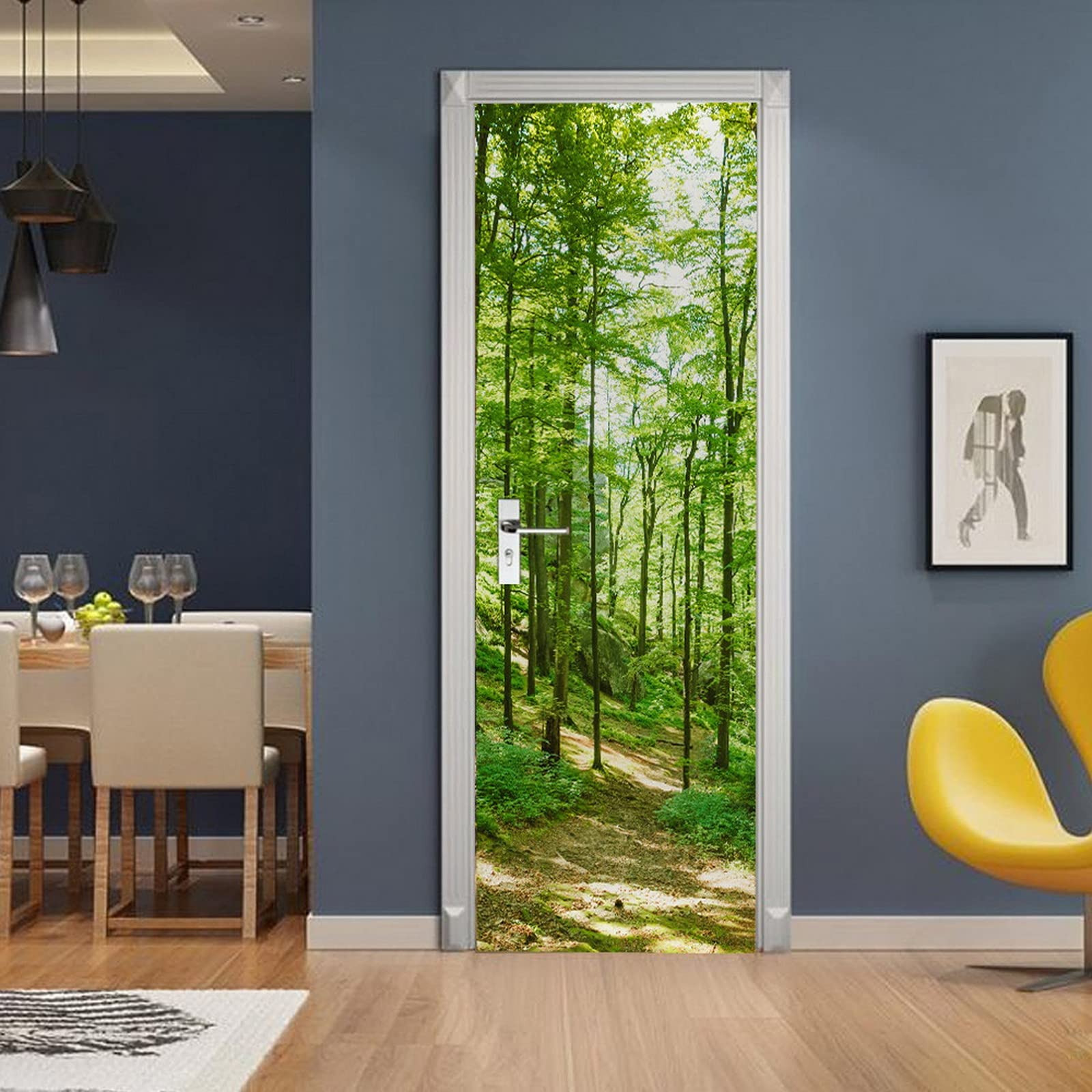 A.Monamour Adesivo Porta Autoadesiva Alberi Verdi Natura Foresta Paesaggio Vinile PVC Adesivi per Porte Interne 3D Pellicola Adesiva Poster Sticker Murale Decorazione da Parete Carta da Parati
