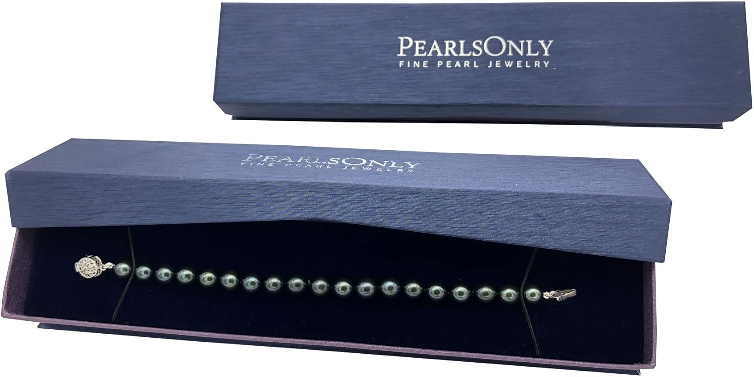 Black 8-8.5mm AA Quality Japanese Akoya 925 Sterling Silver Cultured Pearl Bracelet For Women