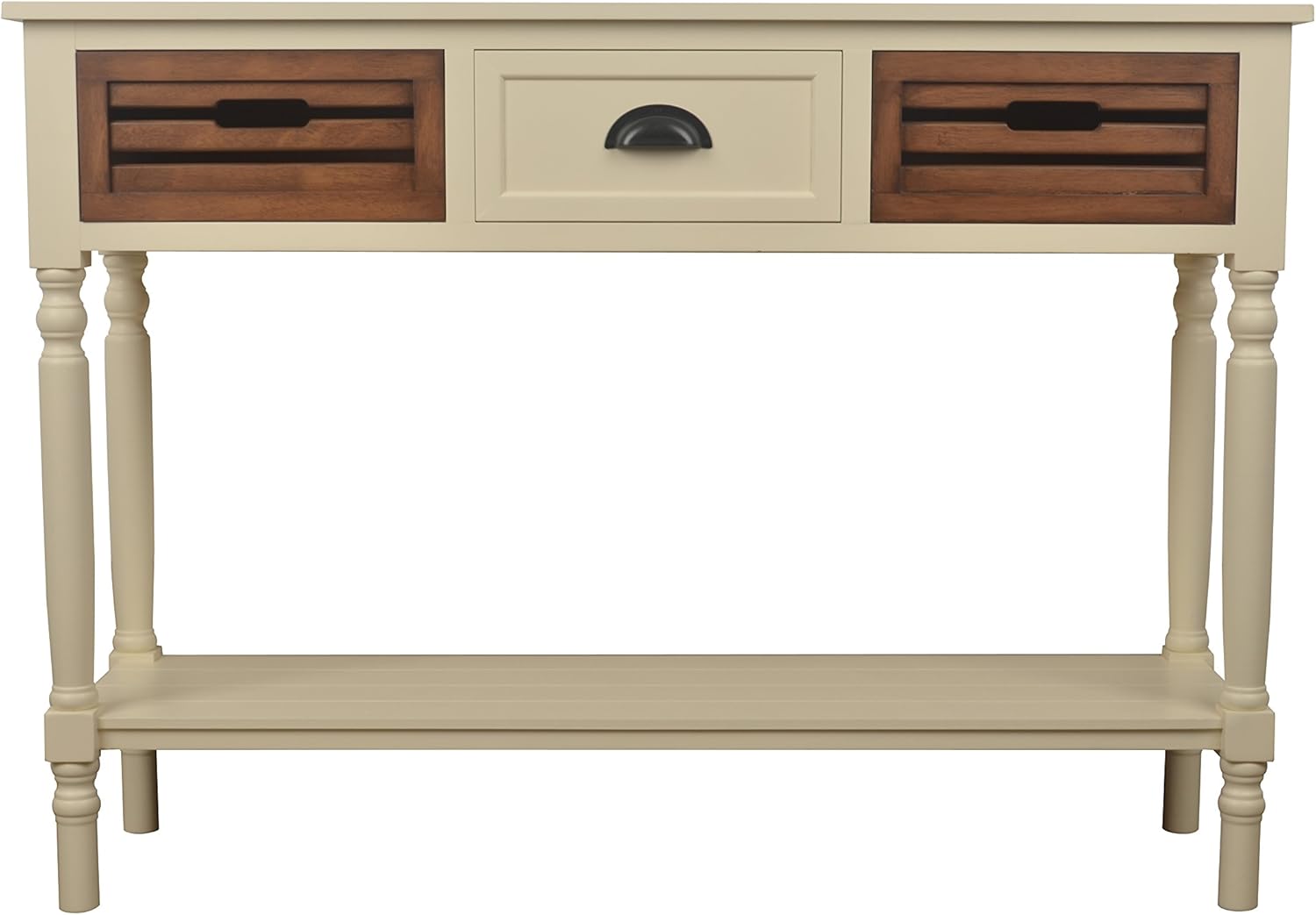 Décor Therapy Melody Three Drawer Wood Console Table, White Honeynut