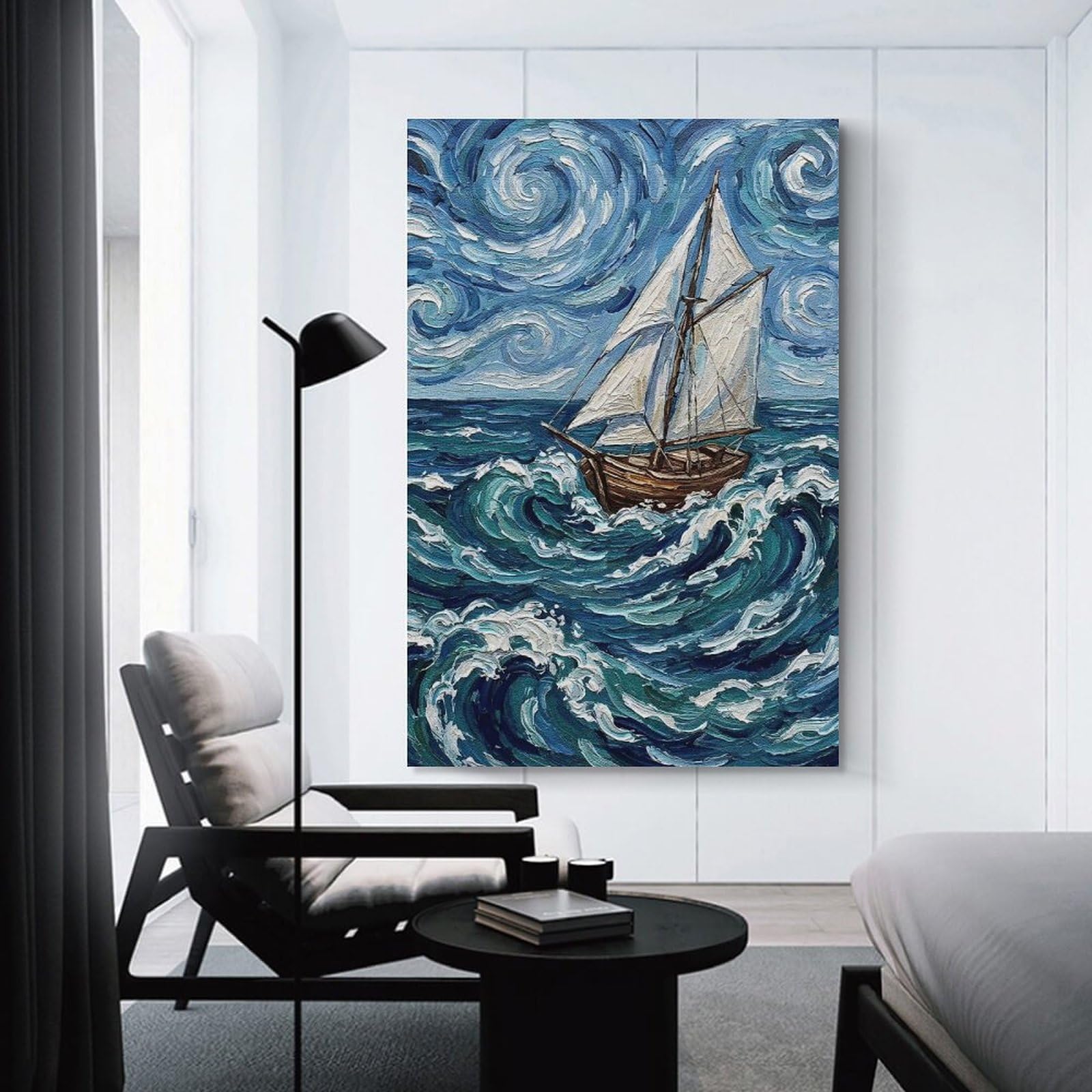 Junmoney Sailboat on A Stormy Sea Painting Wall Art Print, 20x30inch(50x75cm), for Front Hall, Corridor Or Welcome Spaces, Wall Decor to Refresh Empty Corners
