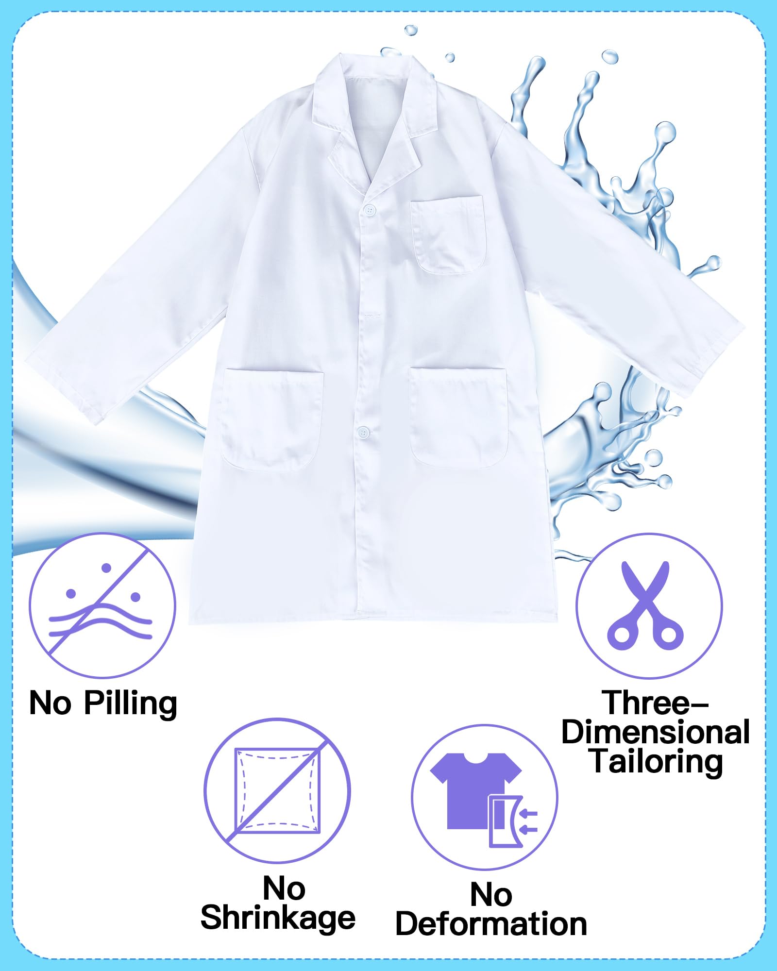 Cutecrop Abrigo de laboratorio unisex a granel para mujeres y hombres, abrigo de laboratorio de ciencia de manga larga, 3 bolsillos delanteros, disfraz de médico profesional