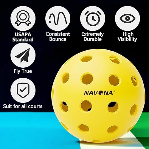 Miniatura 3 de Navona 12 Pack Premium 40-Holes Yellow Outdoor Pickleball Balls, Meet USAPA Official Requirement, Pickleball Ball Outdoor, High Bounce True Flight,