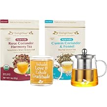 DelighTea Rose Coriander Harmony & Cumin Coriander Fennel Tea, 15oz Teapot, Inspiring Mug