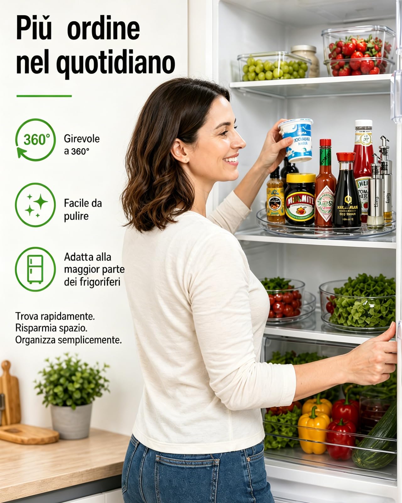 LANMOU Organizer Giradischi per Frigorifero, Lazy Susan Piatto Girevole, Organizer Frigorifero Salvaspazio, 360° Portaspezie Vassoio Girevole Portaoggetti per Frigorifero, Cucina, L40 cm