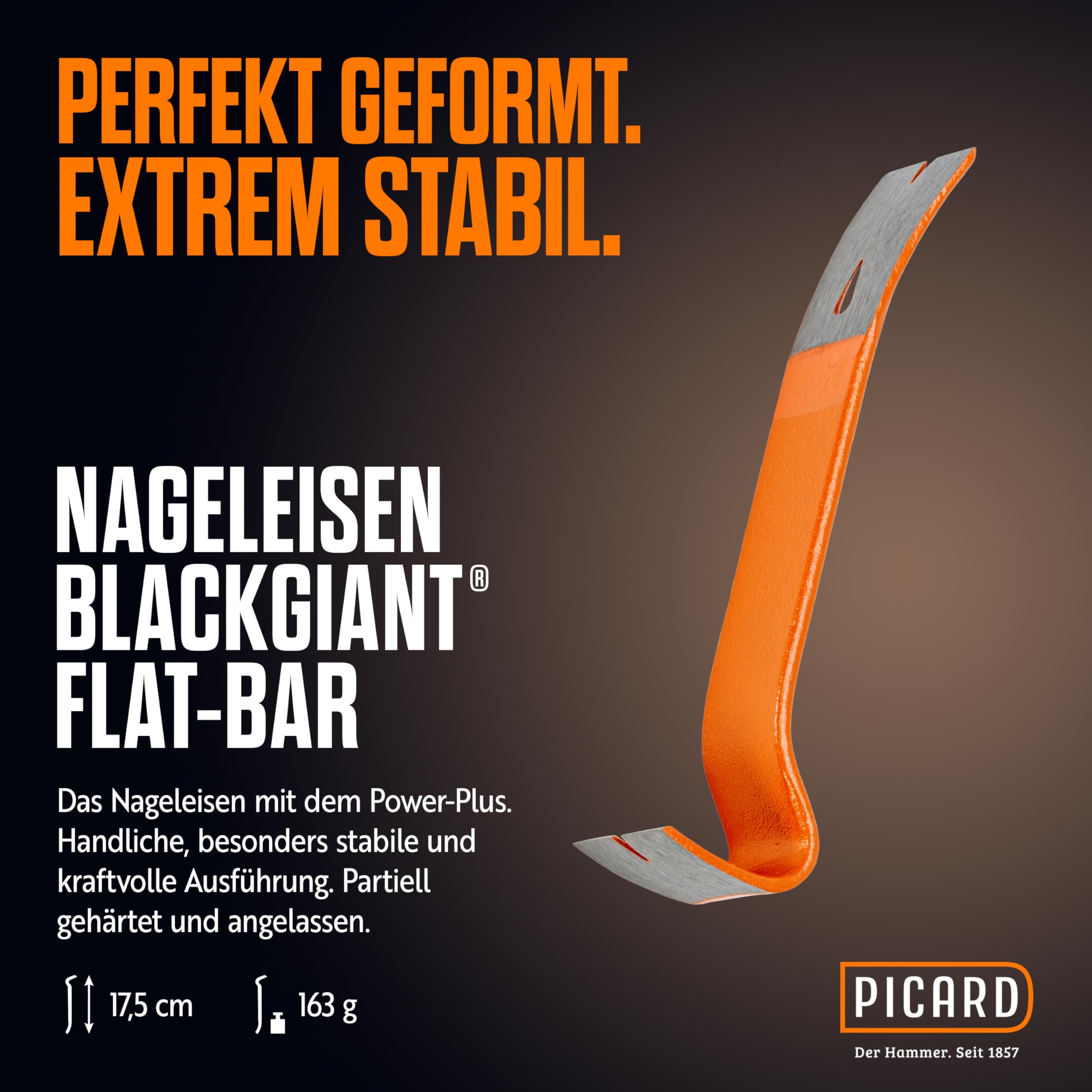 PICARD Martillo de carpintero Nº 790 ½ + Mini BlackGiant® + pegatinas, peso total de 800 g, banda rugosa, soporte magnético para clavos, protección contra la corrosión, mango de acero con mango de