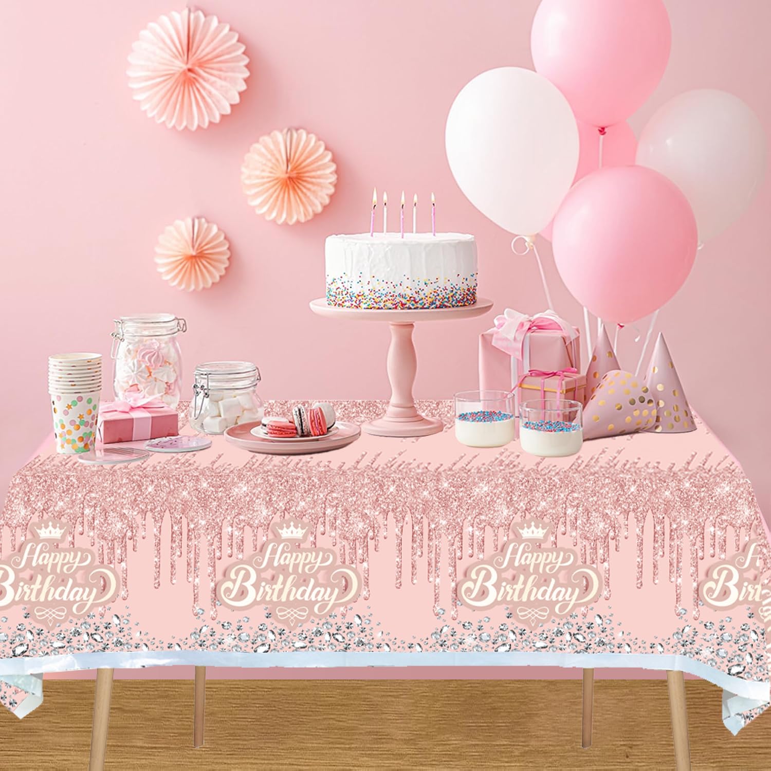 Mantel de plástico de color rosa liso de 183x137cm para decoración de