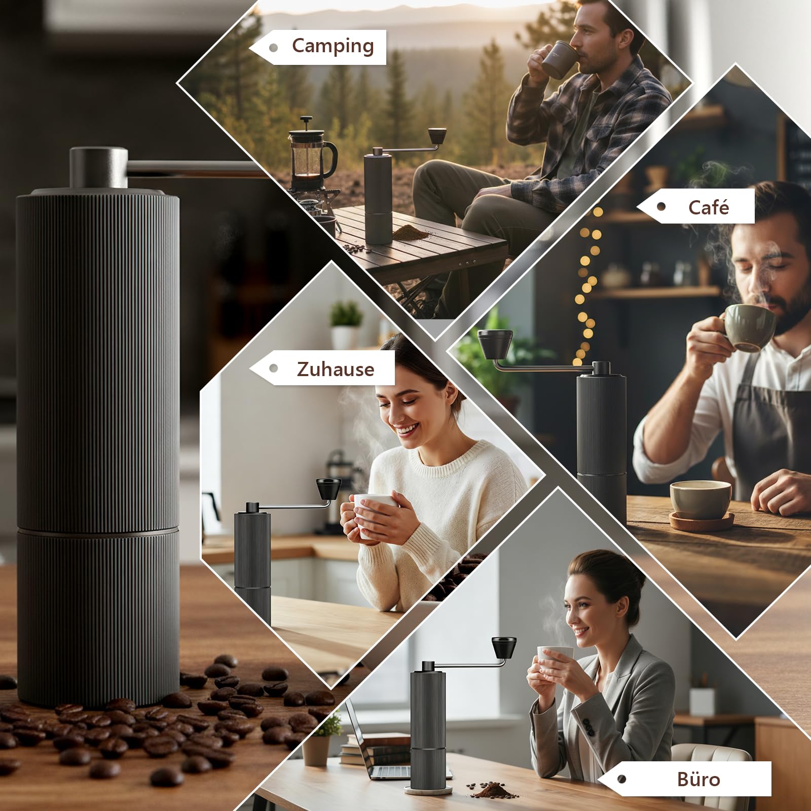 Manuelle Kaffeemühle, Handkaffeemühle mit 30 Einstellbaren Stufen, Kaffeemühle Manuell mit Edelstahl Kegelmahlwerk für Espresso, French Press, Pour Over, 30g Kapazität für Reisen, Camping Büro