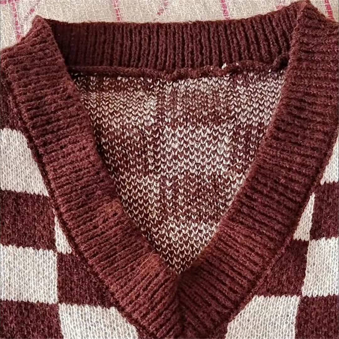 Suéteres Básicos Sin Mangas con Cuello En V Y Estampado A Cuadros De Talla Grande para Mujer