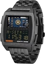 Reloj Hombre Negro | Reloj de Pulsera Digital de Acero Inoxidable Negro - 50M/164FT Impermeable Reloj Exterior Inteligente Digital para Hombres