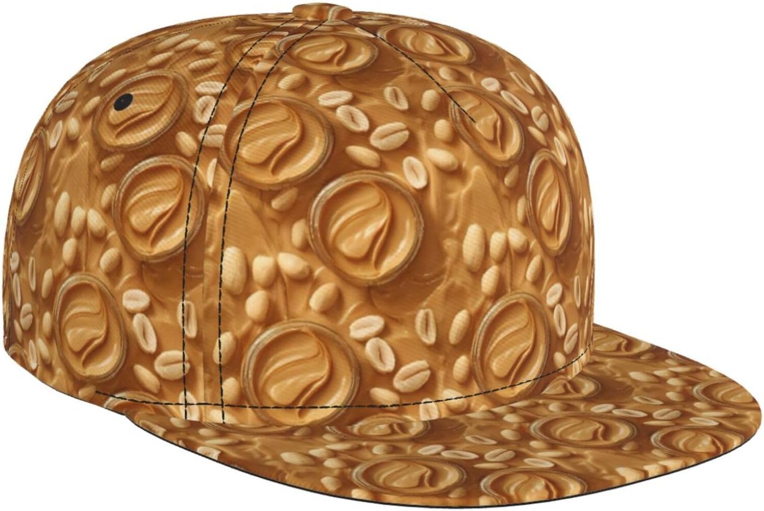 Realistic Peanut Butter Print Snapback Hats for Men, Adjustable Baseball Cap Flat Bill Hat for Men Black