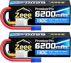 Zeee Premium Pro 4S Lipo 6200 mAh 14.8 V 130C RC Battery with EC5 Connector for RC Cars Trucks RC Buggies Truggys RC Boats Helicopters Aircraft Racing Models (2 Packs)