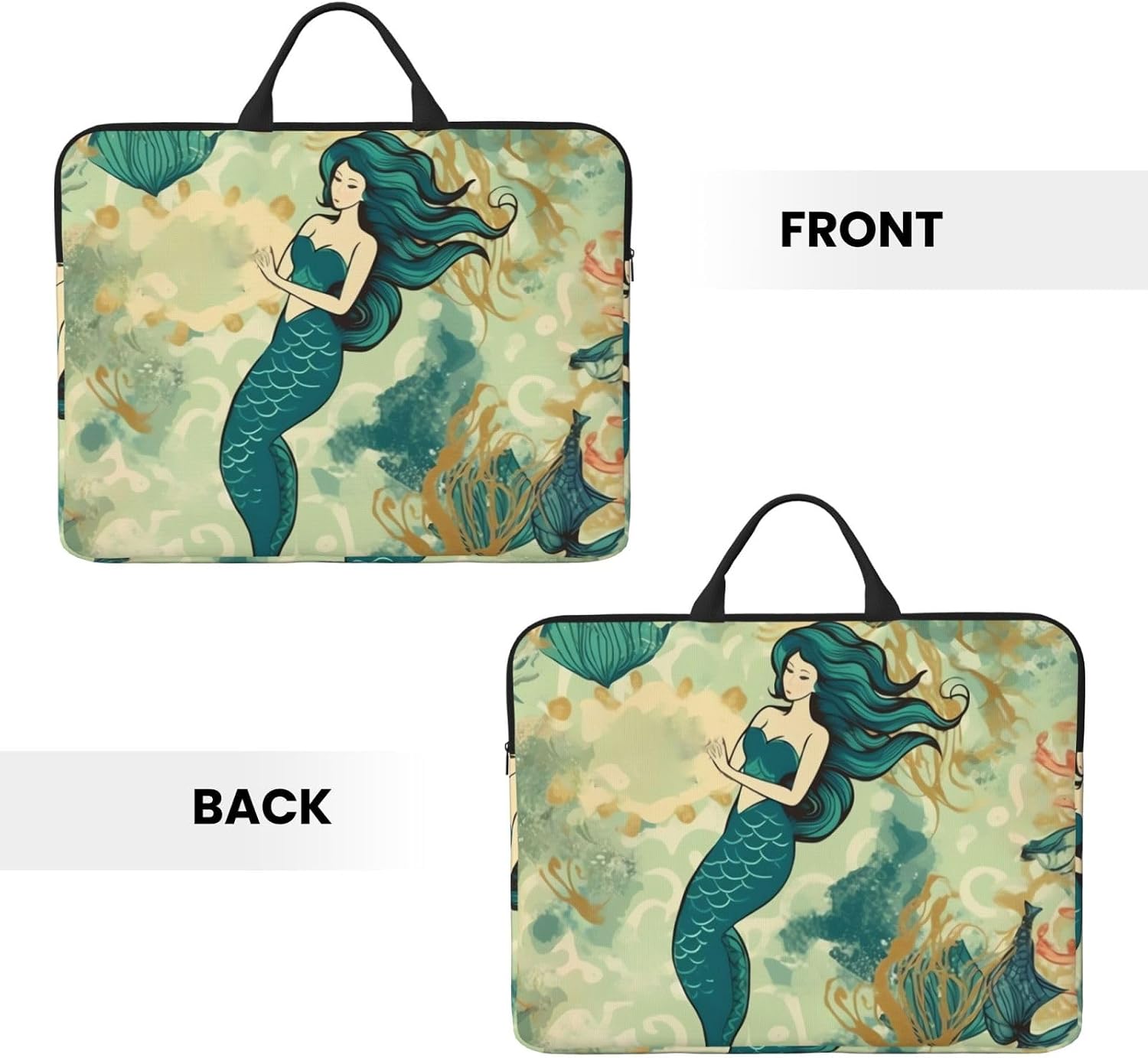 Retro Mermaid Laptop Case Sleeve 14 inch Shockproof Protective Notebook Case Travel Laptop Bag with Handle Waterproof Computer Cover Briefcase Handbags for Men Women image 3
