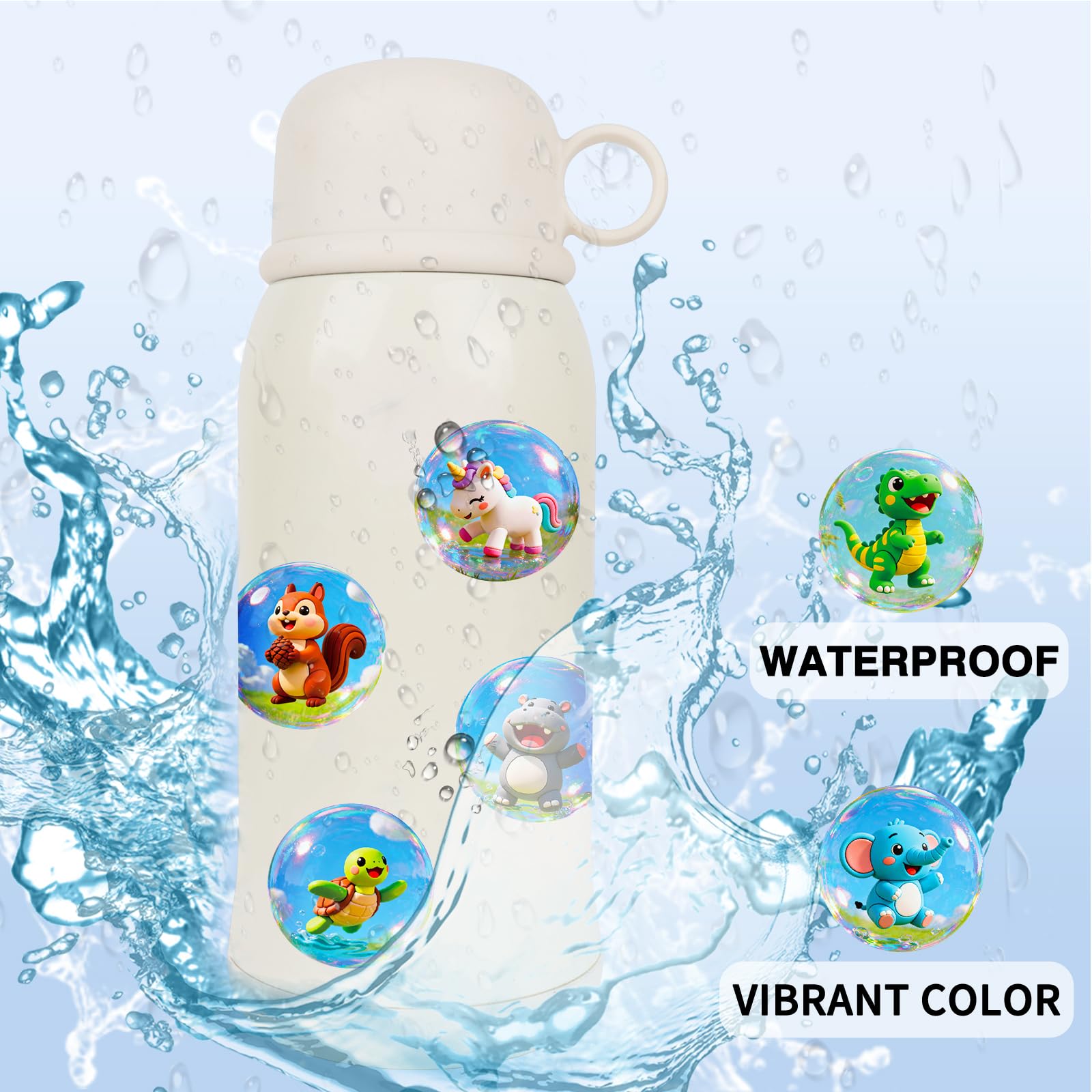 Anboor Stickers for Water Bottles, 50PCS Waterproof Vinyl Cute 3D Animal Sticker for Laptop Luggage Skateboard Teens Adults - 5