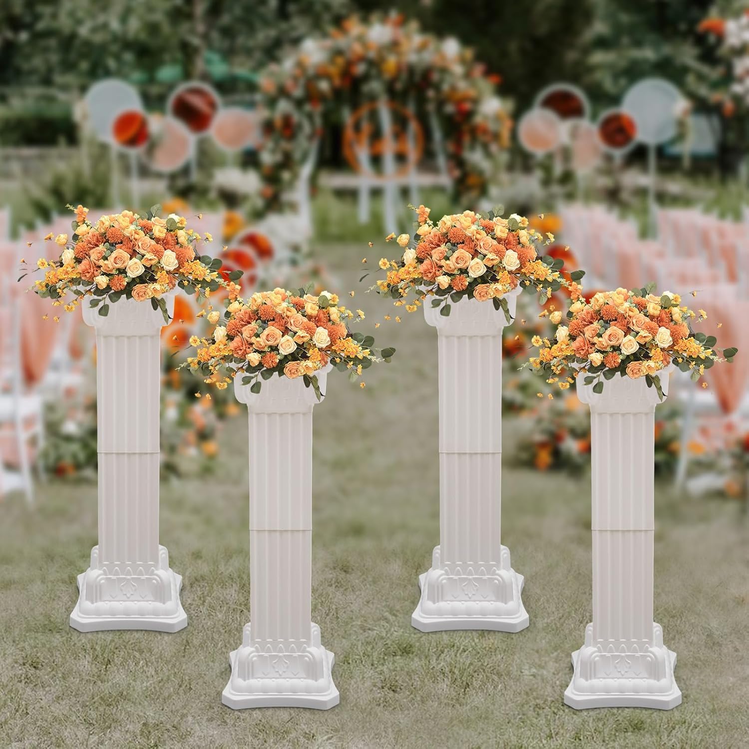 4 Colonne Romane Bianche Alte 88 Cm (2,9 Piedi) per Matrimoni - Pilastri Decorativi per Matrimoni, Feste Ed Eventi - Eleganti Piedistalli Floreali per Centrotavola Mozzafiato White