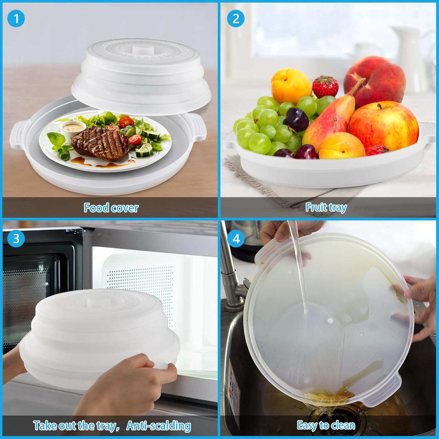 Microwave Splatter Cover with Plate Tray Set Microwave Cover for Food BPA Free 10.6 Inch Lid Microwave Splatter Guard Fit More Plates（Clear）