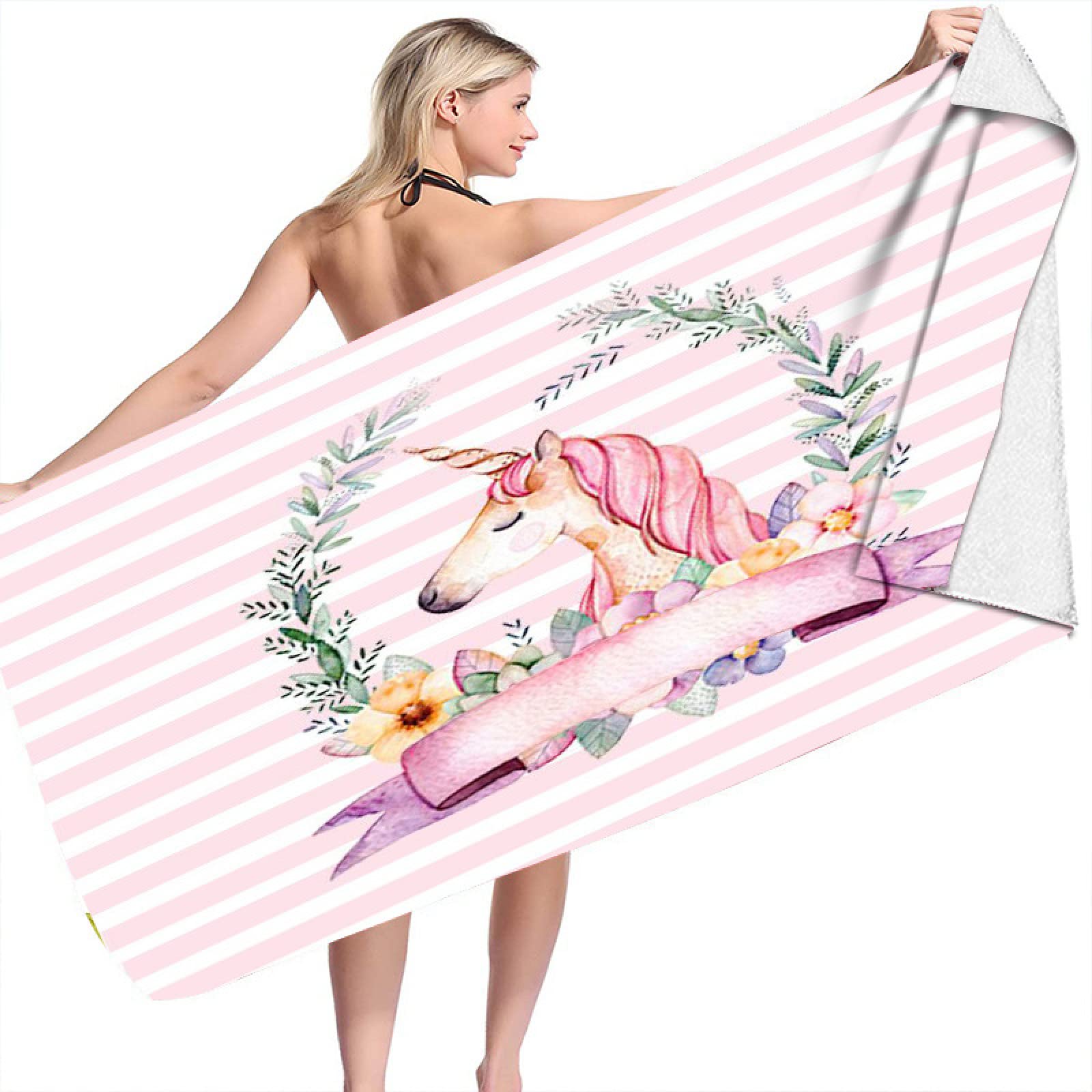 Ręcznik plażowy 100 x 200 cm, różowe paski, ręcznik z mikrofibry dla dorosłych kobiet mężczyzn, ręcznik na siłownię do podróży, pływania, na kemping, ręczniki plażowe, szybkoschnące i nie zawierają