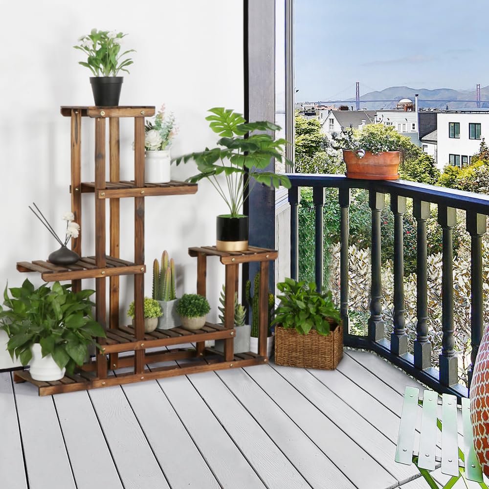 Yaheetech Scaffale Piante Porta Fiori Fioriera Verticale in Legno Espositore a 7 Ripiani da Interno e Esterno Supporto Giardino Balcone 97 x 25 x 96 cm
