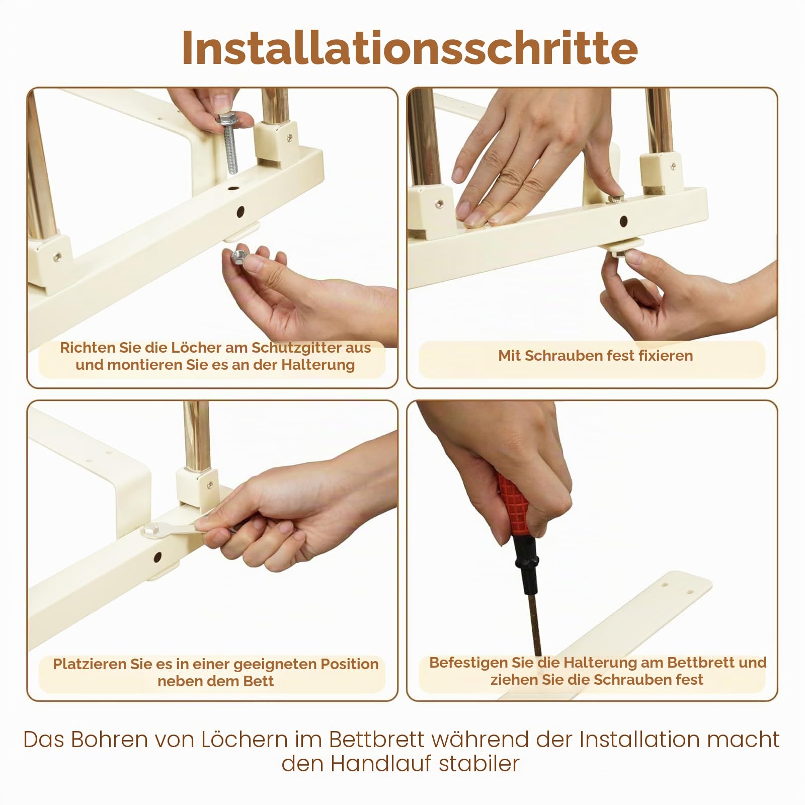 Zusammenklappbares Bettgitter, Rausfallschutz für Senioren Kinder | Einknopf-Faltmechanismus, stabiler Aluminiumrahmen, rutschfester Holzgriff. Schützt vor Herausfallen aus dem Bett.
