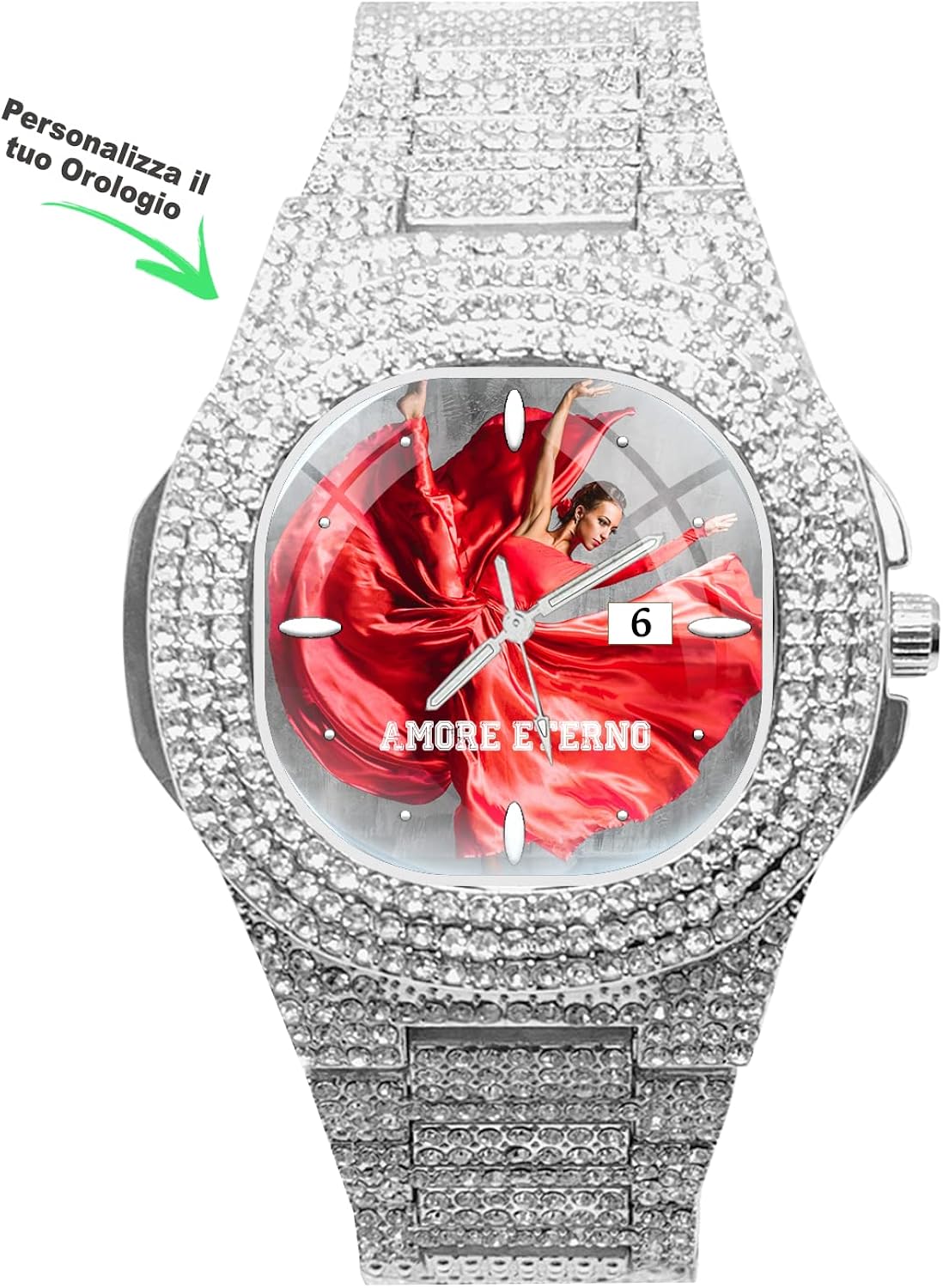 EREMITI JEWELS Orologio da polso Personalizzato con Datario - modello Unisex con Zirconi - INTERSTELLAR WATCH - Quadrante personalizzato con rilievo effetto 3D EREMITI JEWELS Orologio da polso Personalizzato con Datario - modello Unisex con Zirconi - INTERSTELLAR WATCH - Quadrante personalizzato con rilievo effetto 3D