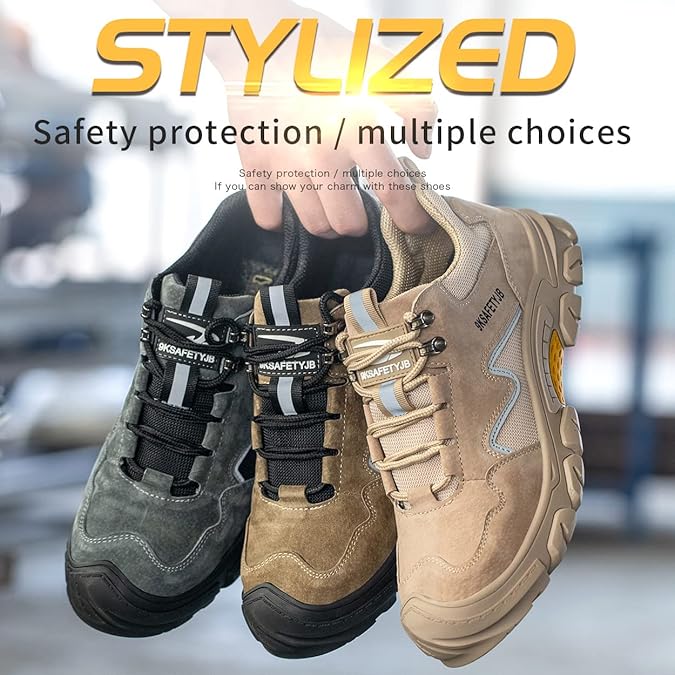 Micoklinlin Werkschoenen dames veiligheidsschoenen dames lichte gymschoenen met reflecterende slag en steekvaste stalen neus schoenen, beige, 43.5 EU