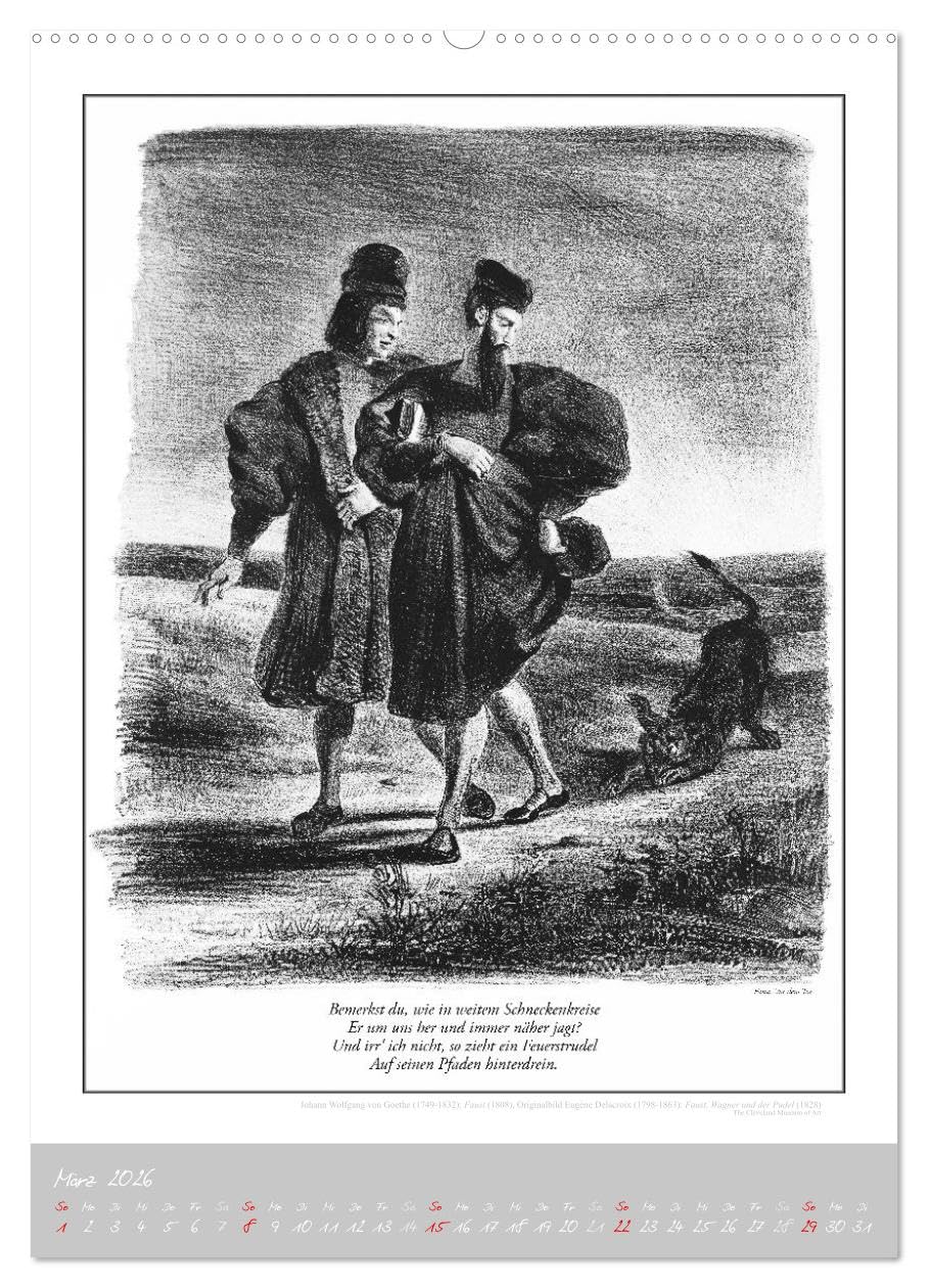 Faust - Weltliteraturkalender (hochwertiger Premium Wandkalender 2026 DIN A2 hoch), Kunstdruck in Hochglanz: Goethe. Literaturkalender von E. Delacroix. (CALVENDO Kunst)