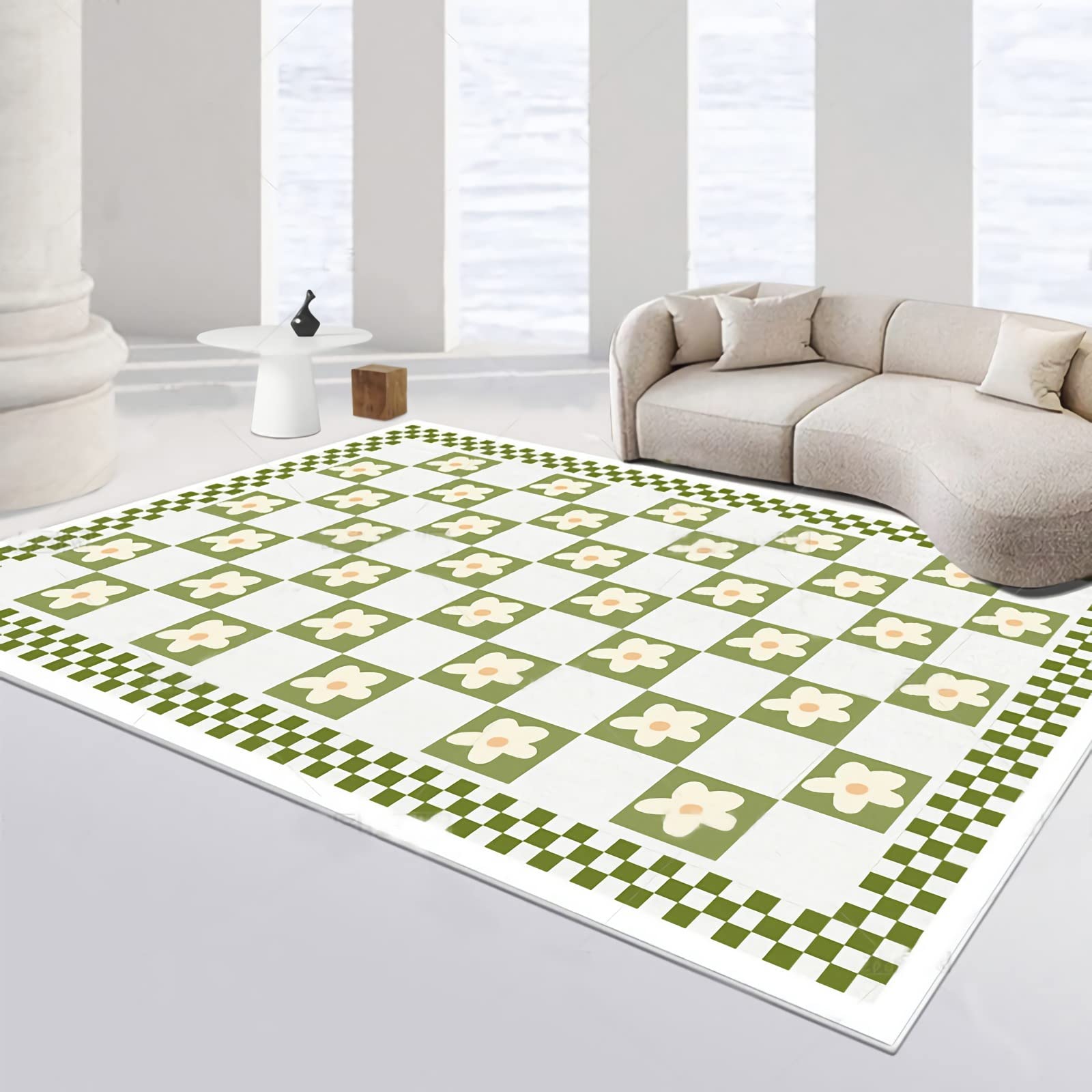 Teppich gaming room,Braun, Gelb, Kariert, Geometrisches Design, Leicht Zu Reinigender Teppich Teppich dünn,Rutschfester Teppich 180x250cm