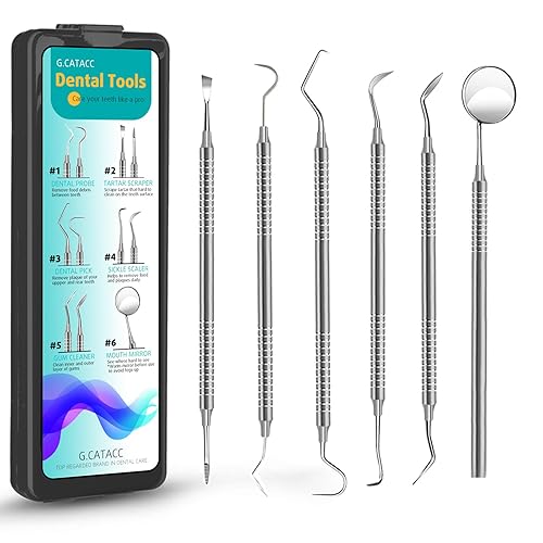 Herramientas dentales, púa dental, kit de higiene dental, kit de herramientas de limpieza dental de acero inoxidable con raspador de dientes,