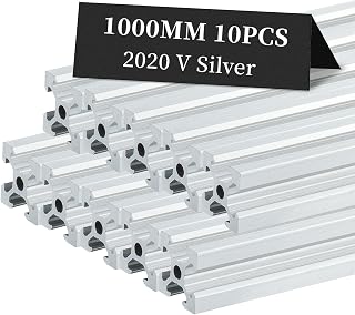 10pcs 39.37 inch 1000mm 2020 V Slot Aluminum Extrusion Profile European Standard Anodized Silver Extruded Linear Rail Guide Frame for 3D Printer Laser Engraving Machine CNC Workbench DIY
