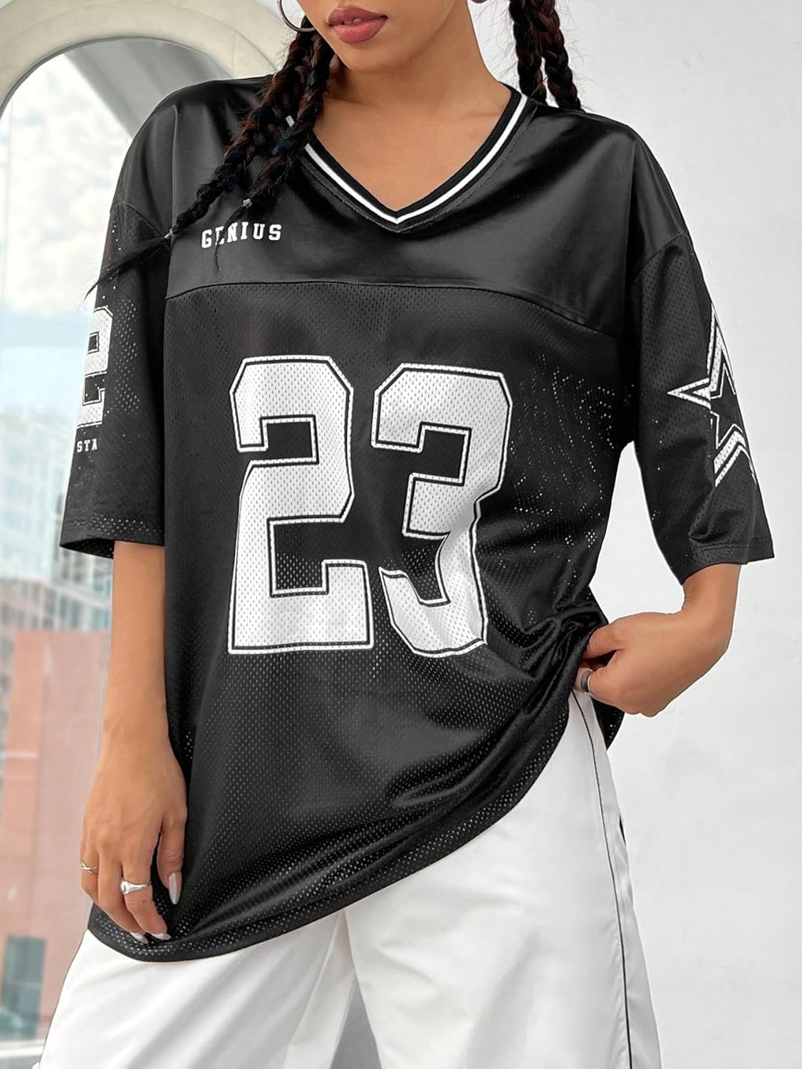 QJQ Jersey Shirts for Women Y2K Oversized V Neck Half Sleeve Graphic T Shirts Football Soccer Tee Tops Streetwear - Image 7