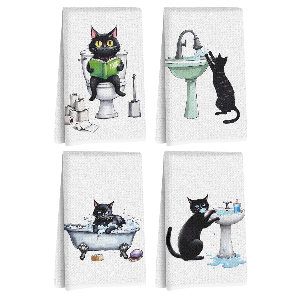 4 Pcs Funny Cat Hand Towel for Bathroom, Funny Cat Gifts Dish Towels