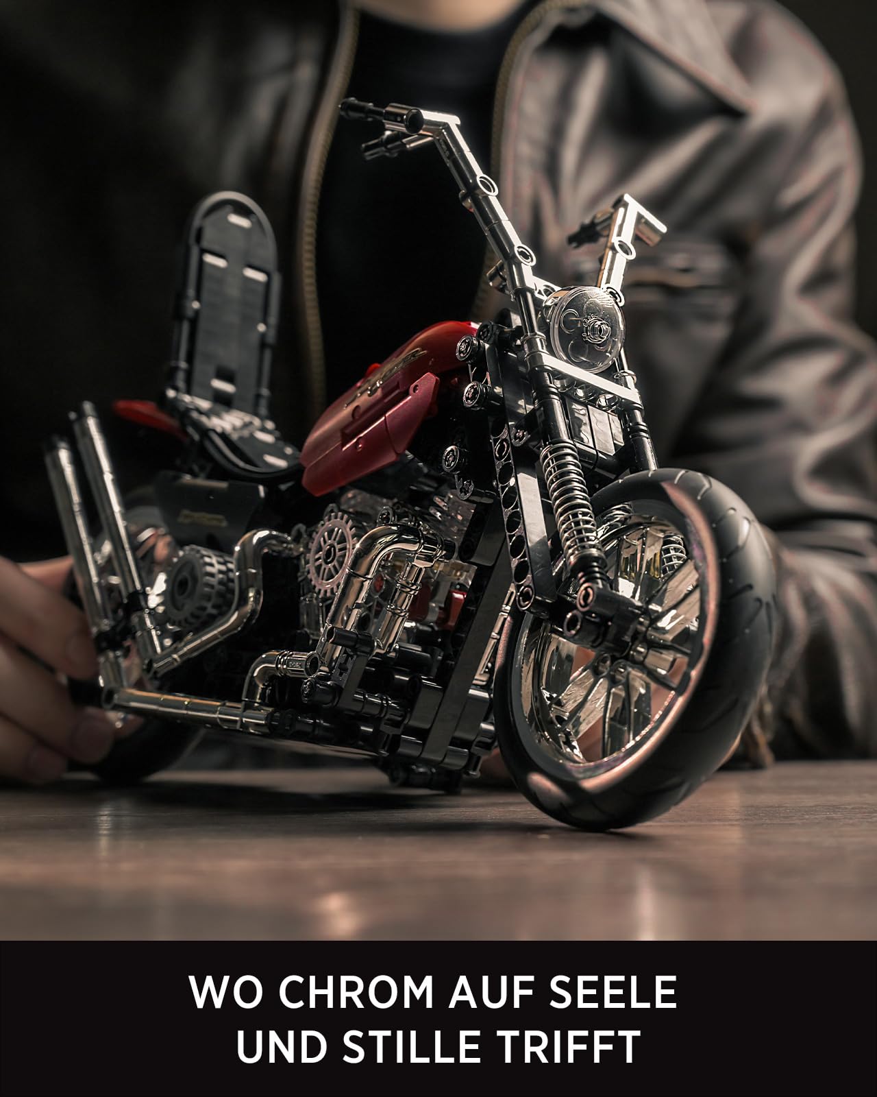 Nifeliz Chopper Motorrad Modell-Bausatz für Erwachsene Männer, Klemmbausteine Motorrad zum Bauen & Ausstellen, Retro Dekoration, Fahrzeug-Modell Geschenke (NF10308, 572 Teile)