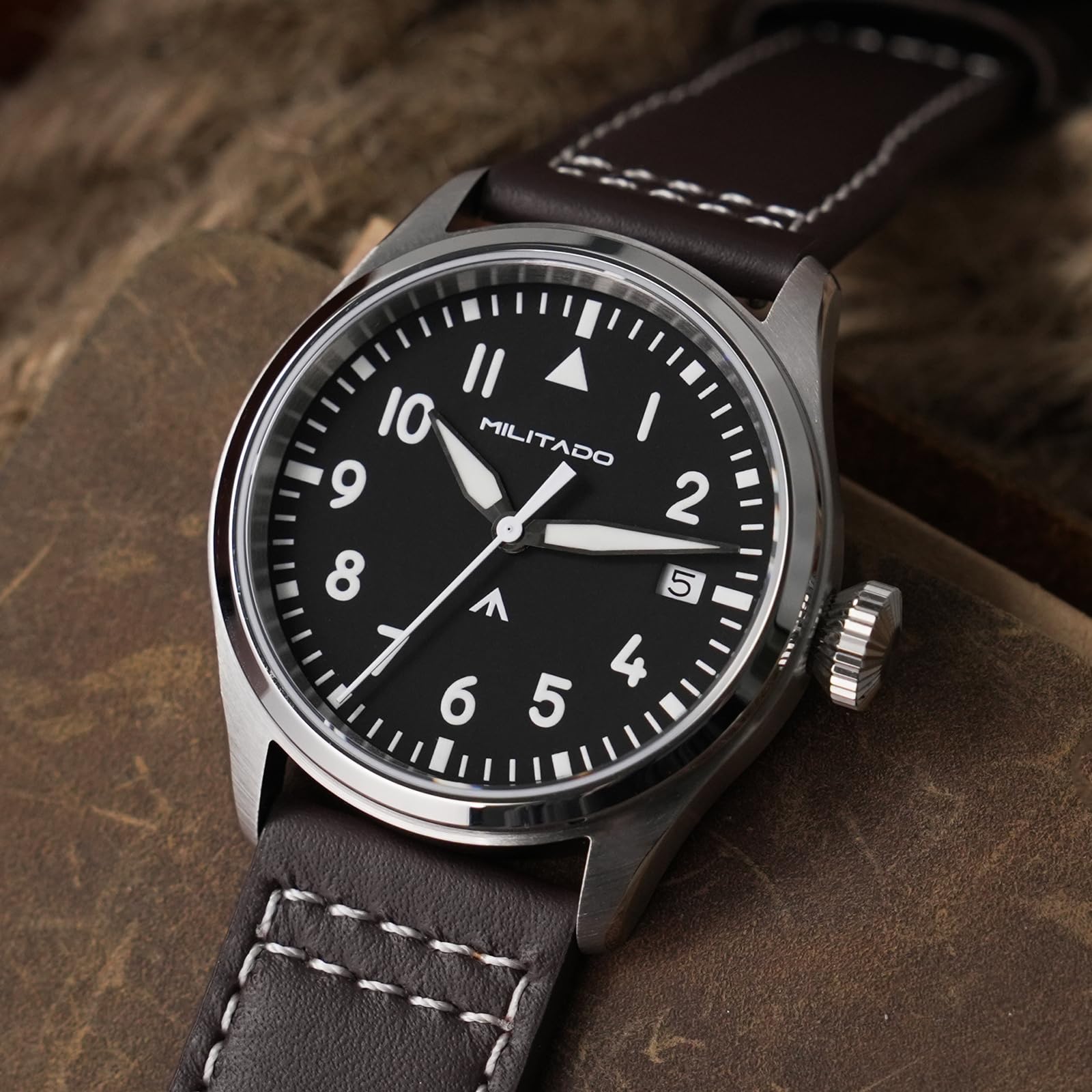 TACTICAL FROG Militado ML21 37 mm Fliegeruhr, VH31 Sweep/515 Quarzwerk, Saphirglas, BGW9 Leuchtmasse, 100 m wasserdichte Herren-Freizeituhr