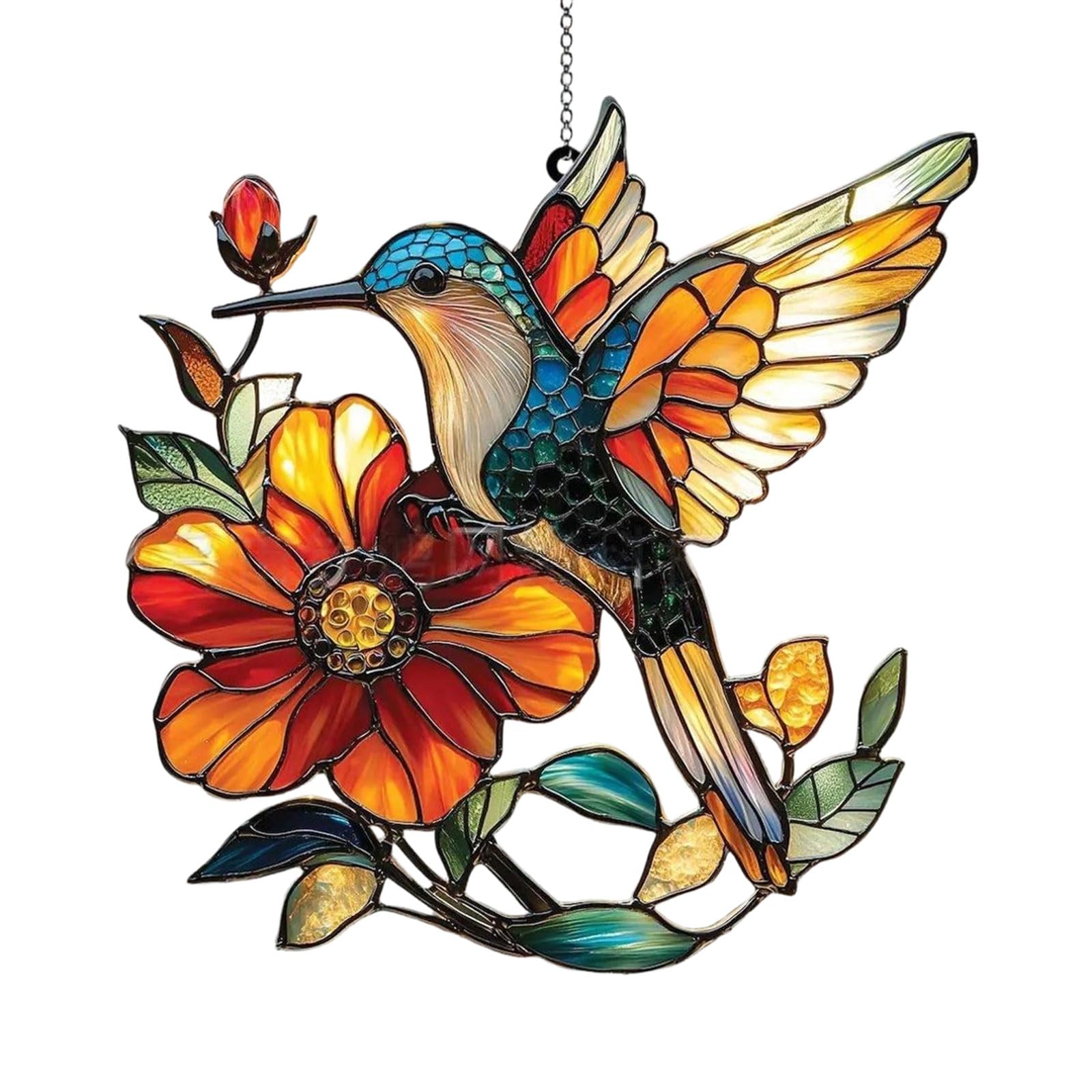 Realistic Hummingbird and Flower Sun Catcher Showcasing Detailed Wing Light Weight Shatterproof Acrylic Garden Decoration