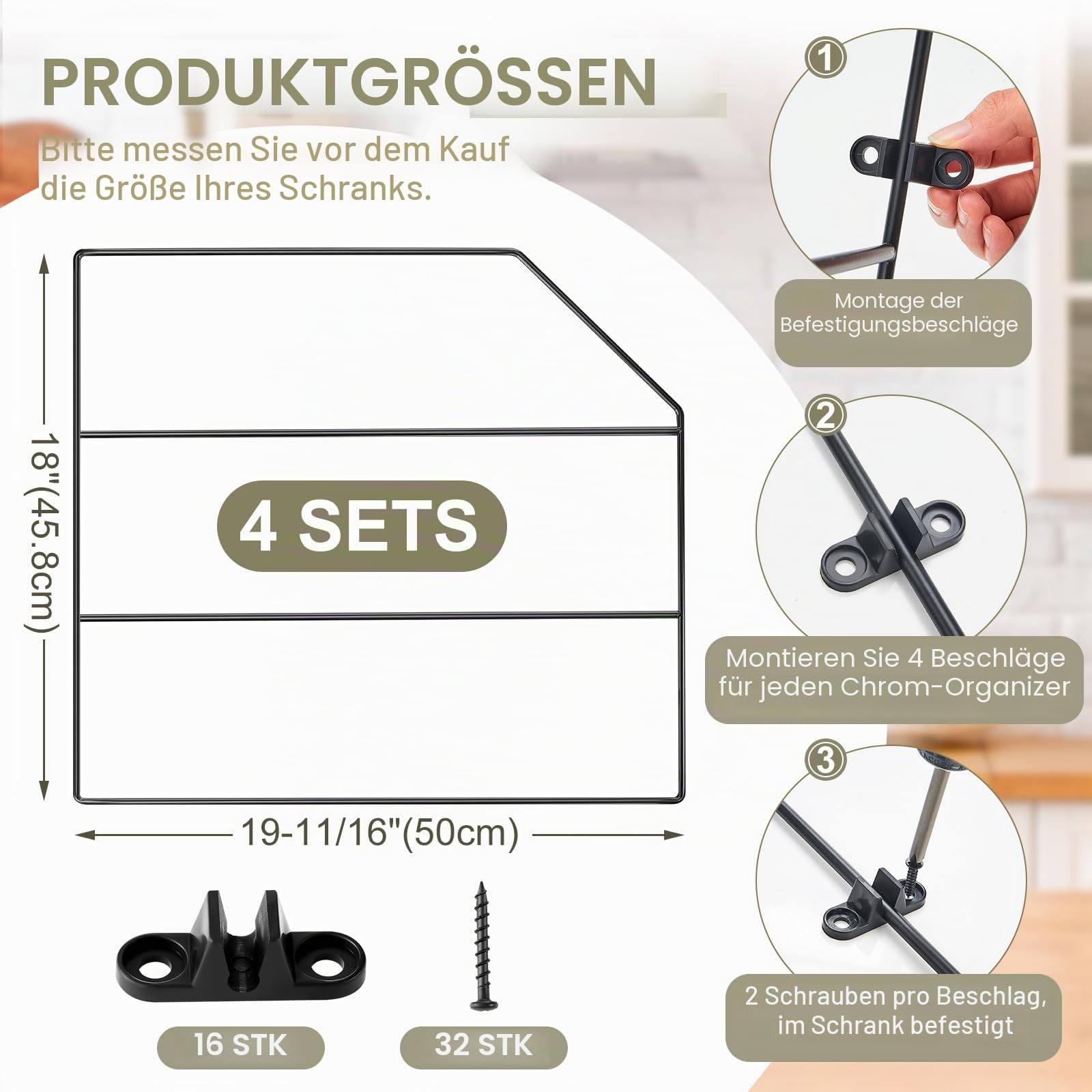 Blulu Backblech-Organizer, 45,7 x 50,8 cm, Trennwände für Schränke, Küchenschrank, Trennwände, vertikal, für Backbleche, Chrom-Pfannenregal, Aufbewahrungsdrähte für Küchenschränke (schwarz), 4 Stück