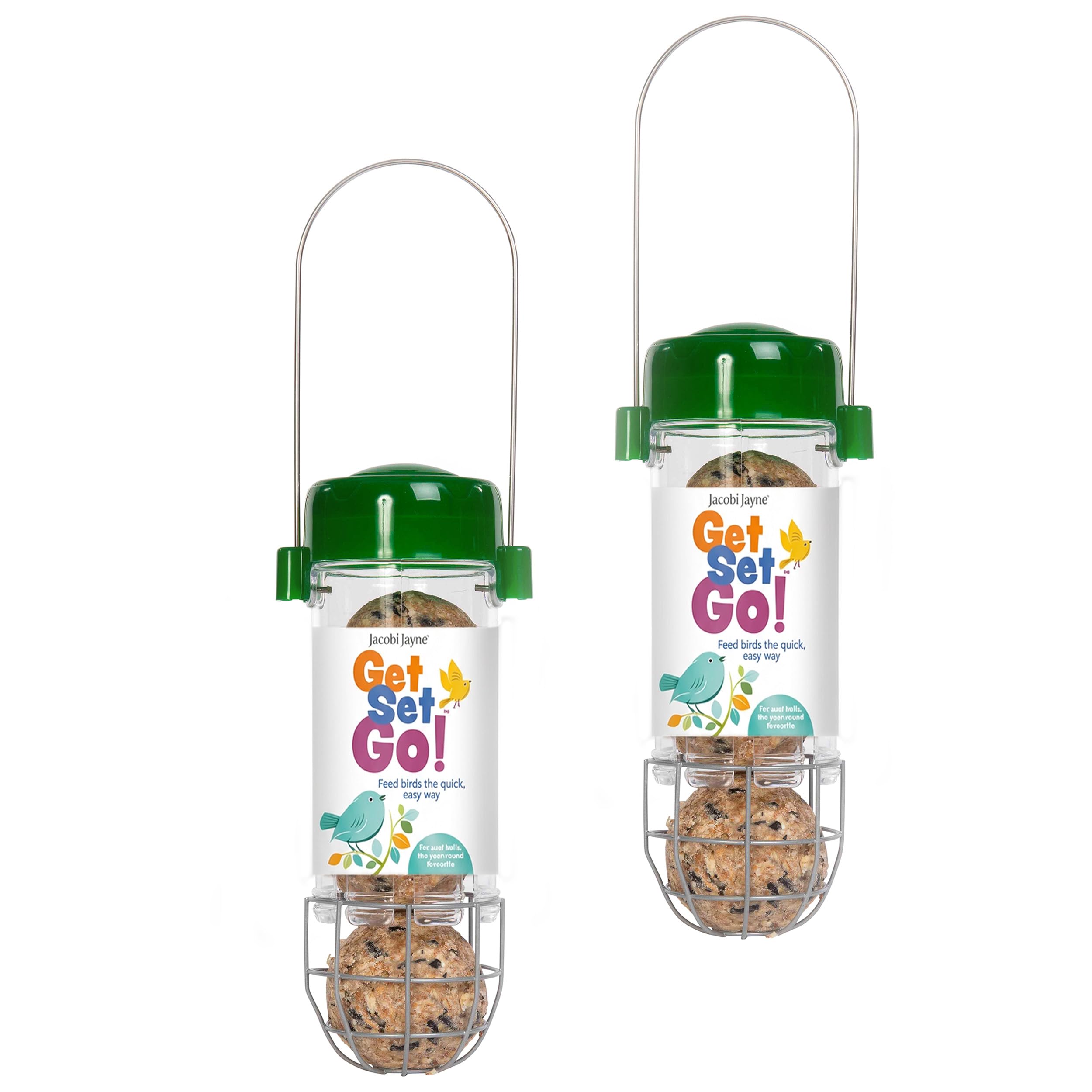 Bird Fat Ball Feeder Hanging 2 pack - Jacobi Jayne® Get Set Go™ Hanging Suet Feeder 2 pack For Wild And Garden Birds - Easy Clean And Fat Balls Holder