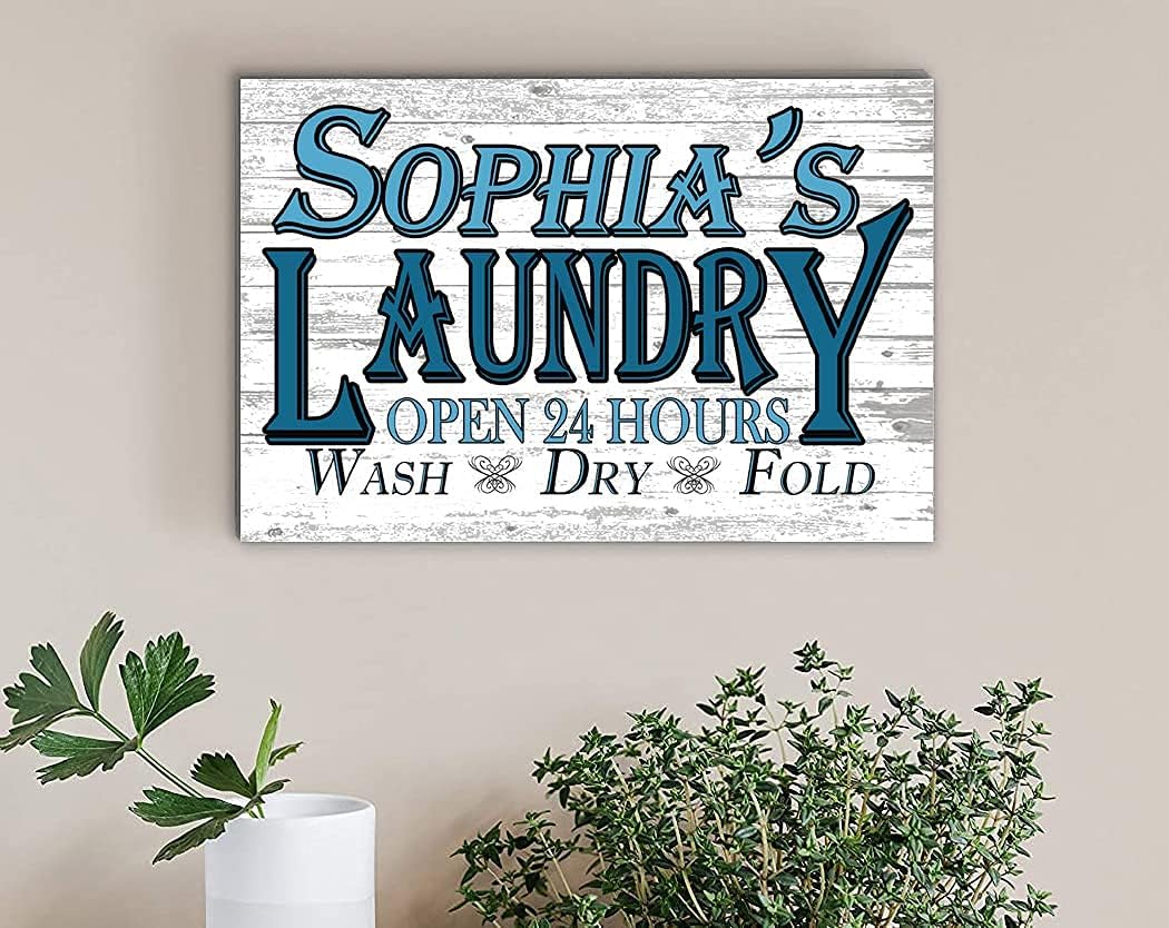 PERSONALIZED Laundry Room Sign Open 24 Hours Wash Dry Fold Custom Gift - 16.5" x 10.5" - SOLID WOOD (Open 24 Hours)