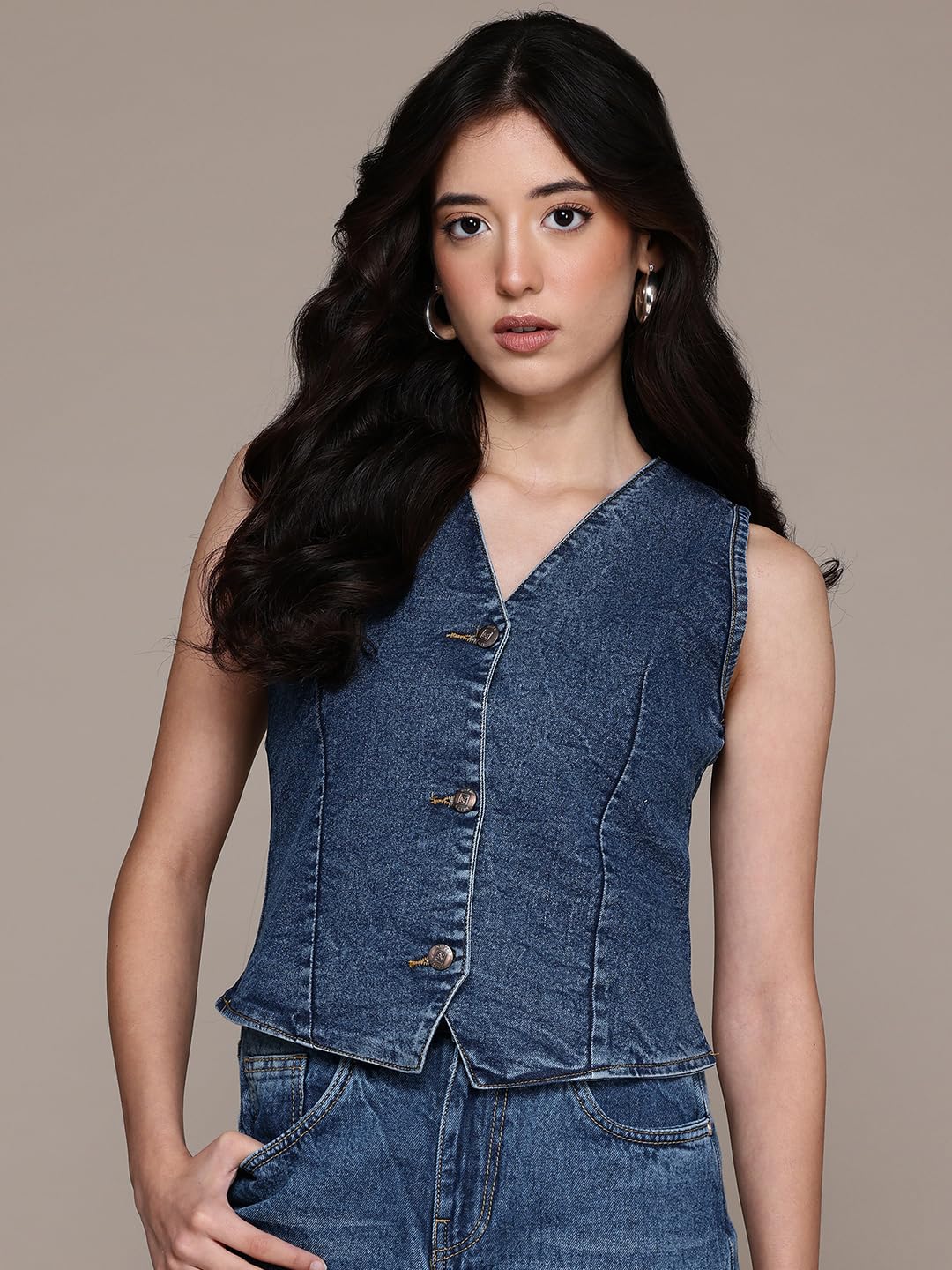 Nifty Women's Denim Waistcoat (1474_BLU_L_Blue_Large) - Image 2 thumbnail