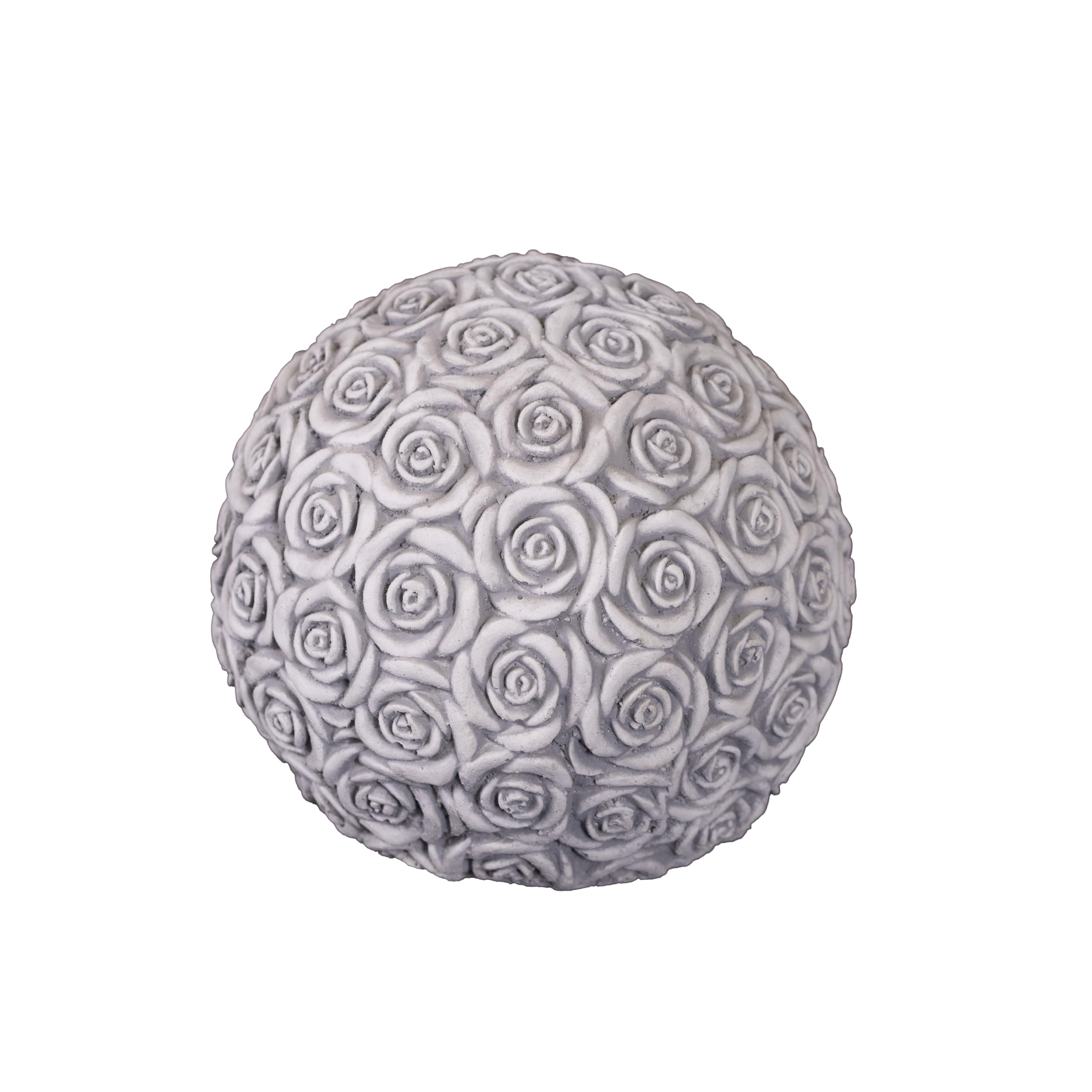Gartendekoparadies.de White,Grey Romantic Rose Ball, H. 21 Cm, 17 Kg, Gray, Frost-Proof Made Of Cast Stone For Outdoor Use