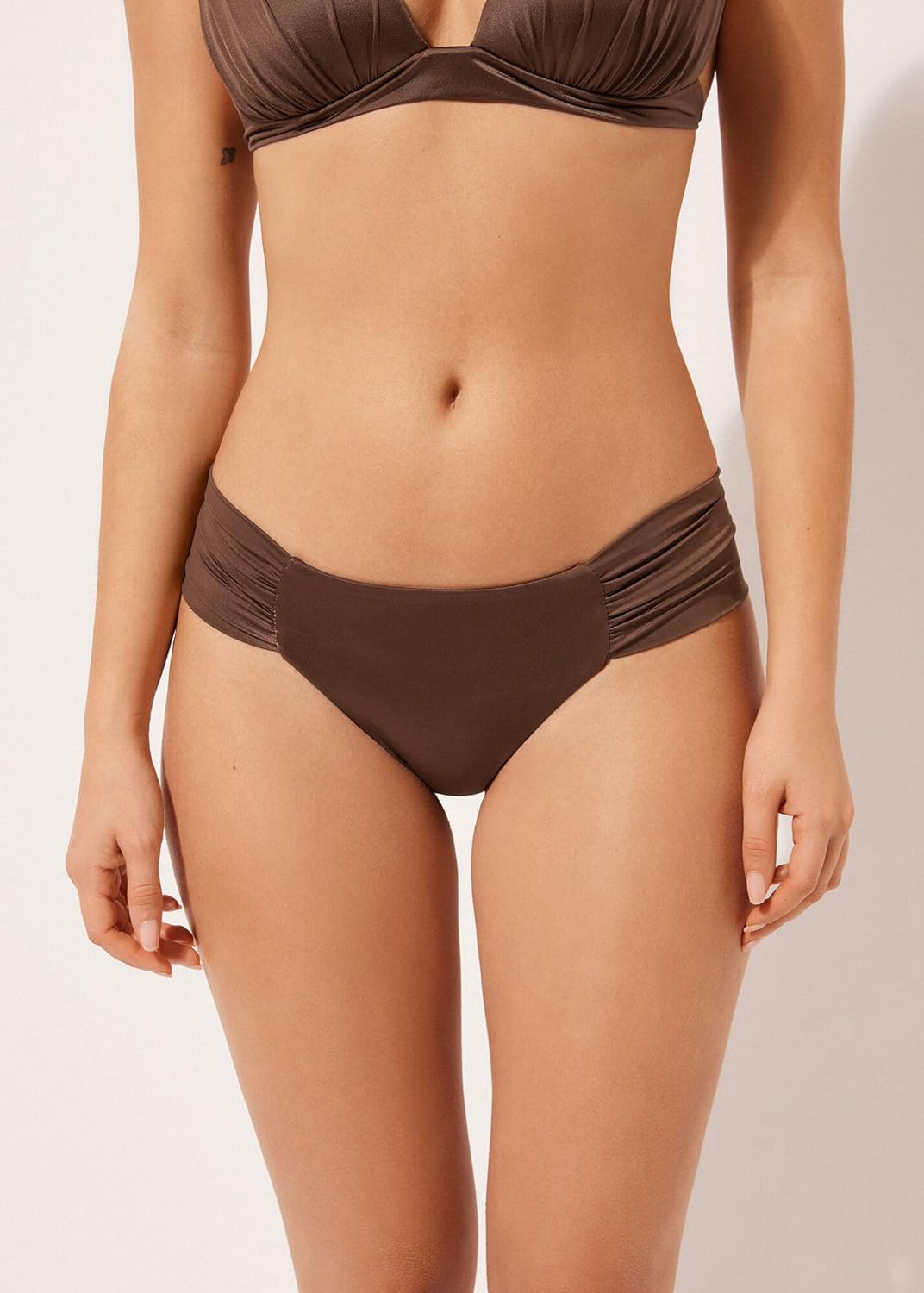 CALZEDONIA Woman's Draped Brazilian Swimsuit Bottom Shiny Satin - Image 3