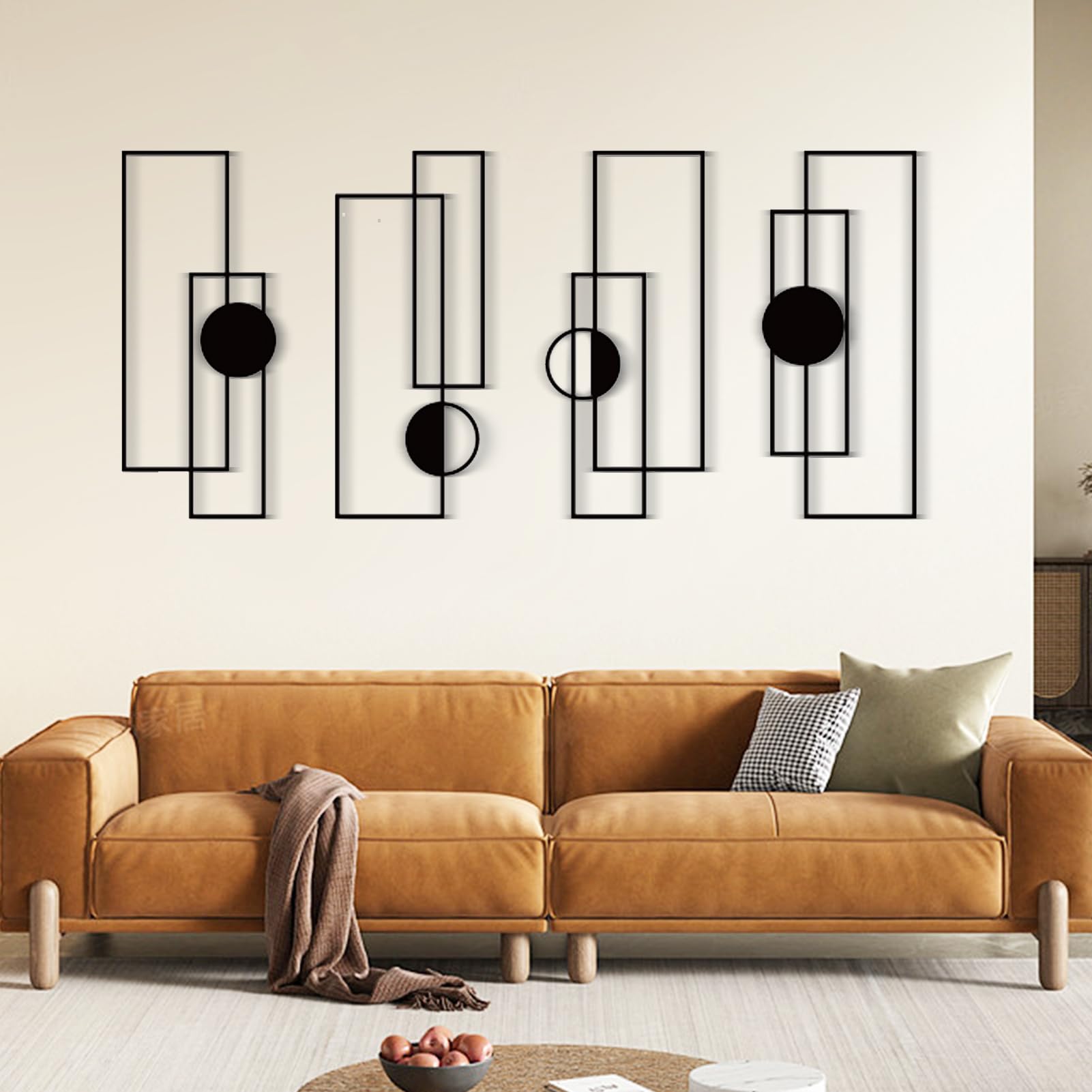 Paquete de 4 decoraciones abstractas de metal negro para pared, 22.5 x 7.5 pulgadas, decoración minimalista de una sola línea, esculturas texturizadas 3D, decoración geométrica moderna para colgar en